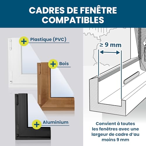 Detalle de Moustiquaire de fenêtre Hoberg avec fixation magnétique — découpe jusqu'à 150 x 130 cm (Noir, 16 aimants)