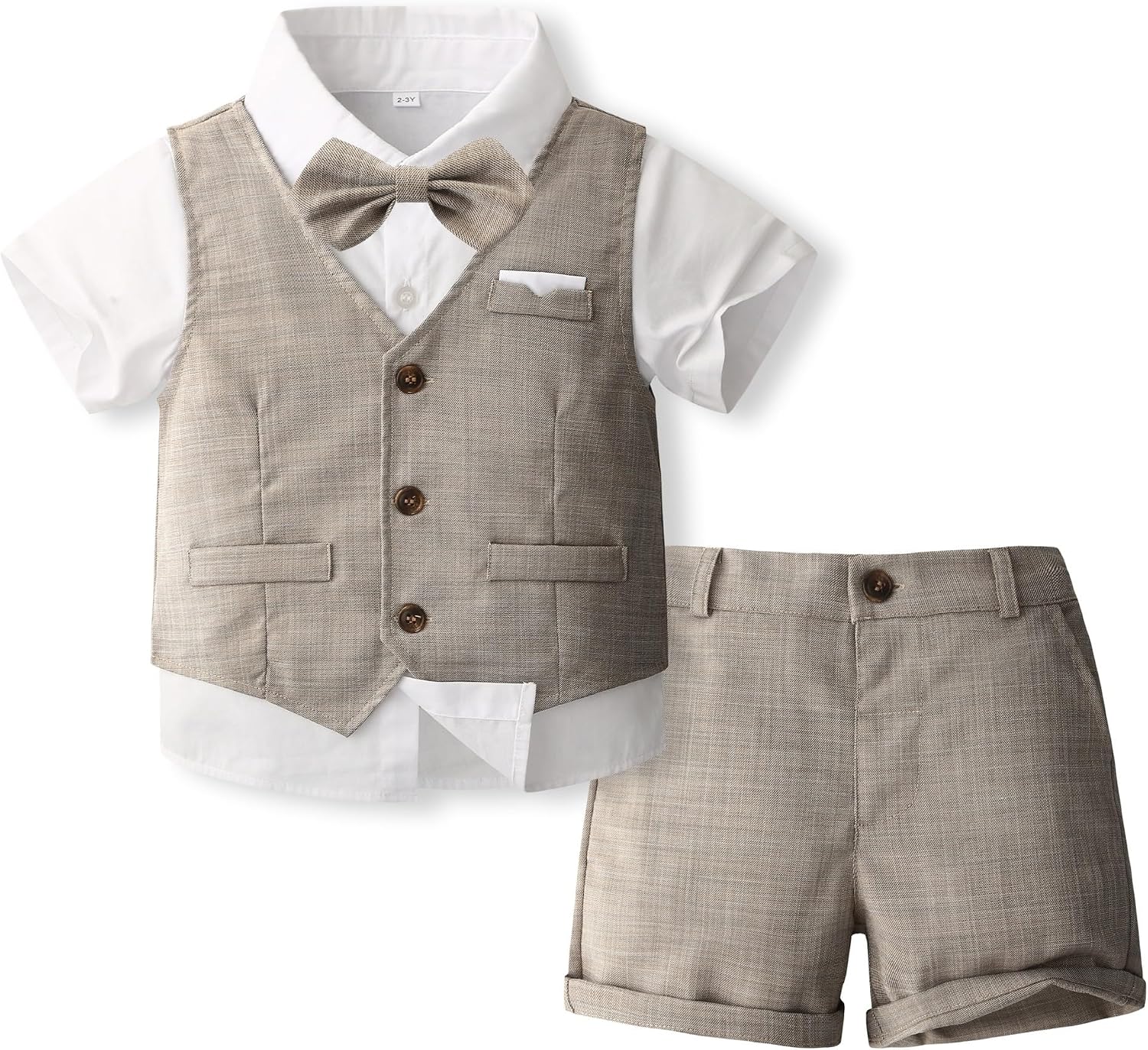 Volunboy 4‑teiliger Baby Jungen Hochzeitsanzug – Sommeranzug mit Hemd, abnehmbare Fliege, Weste und Shorts