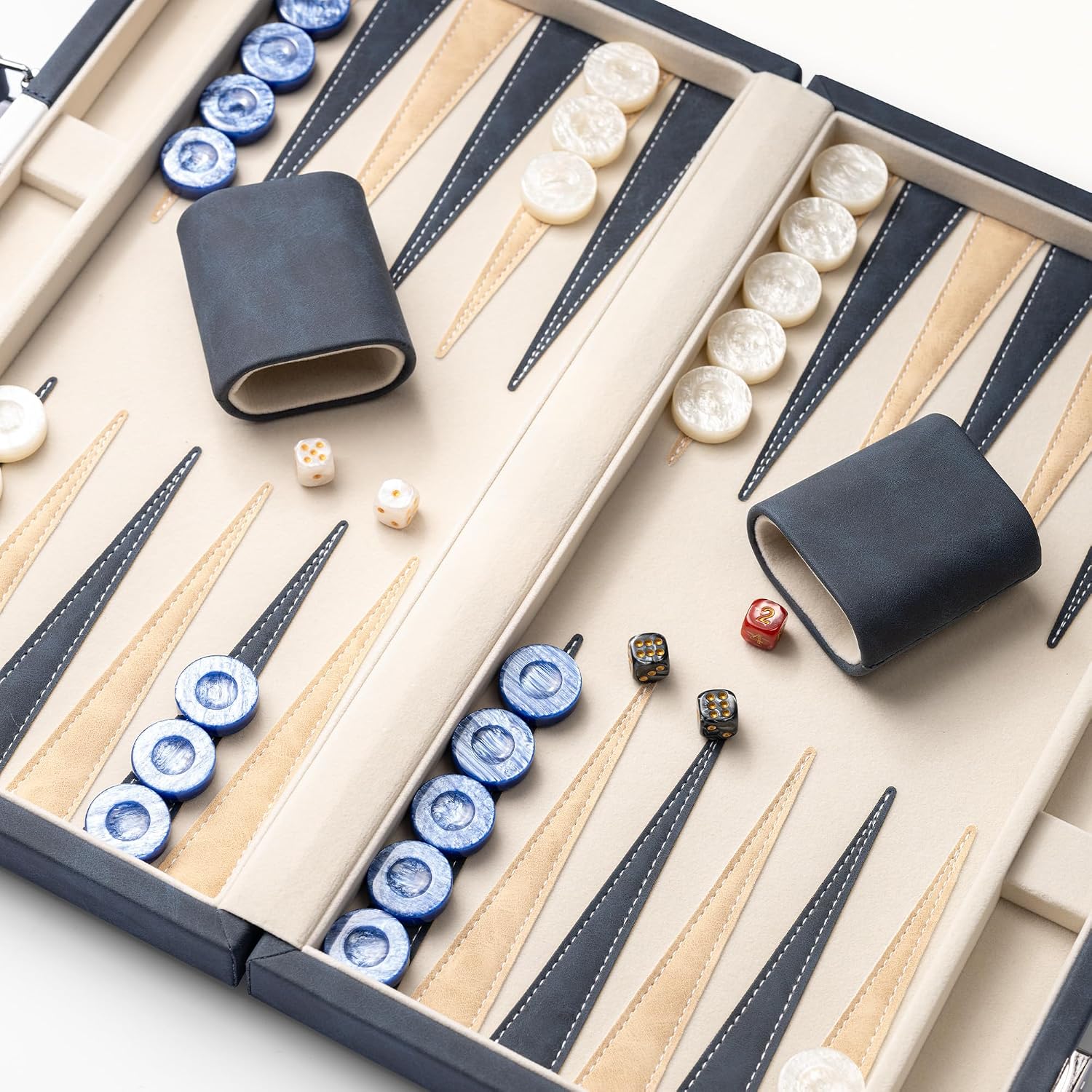 Detalle de Lingle 15-inch Backgammon Set for Adults with Folding Faux Leather Case (Blue)