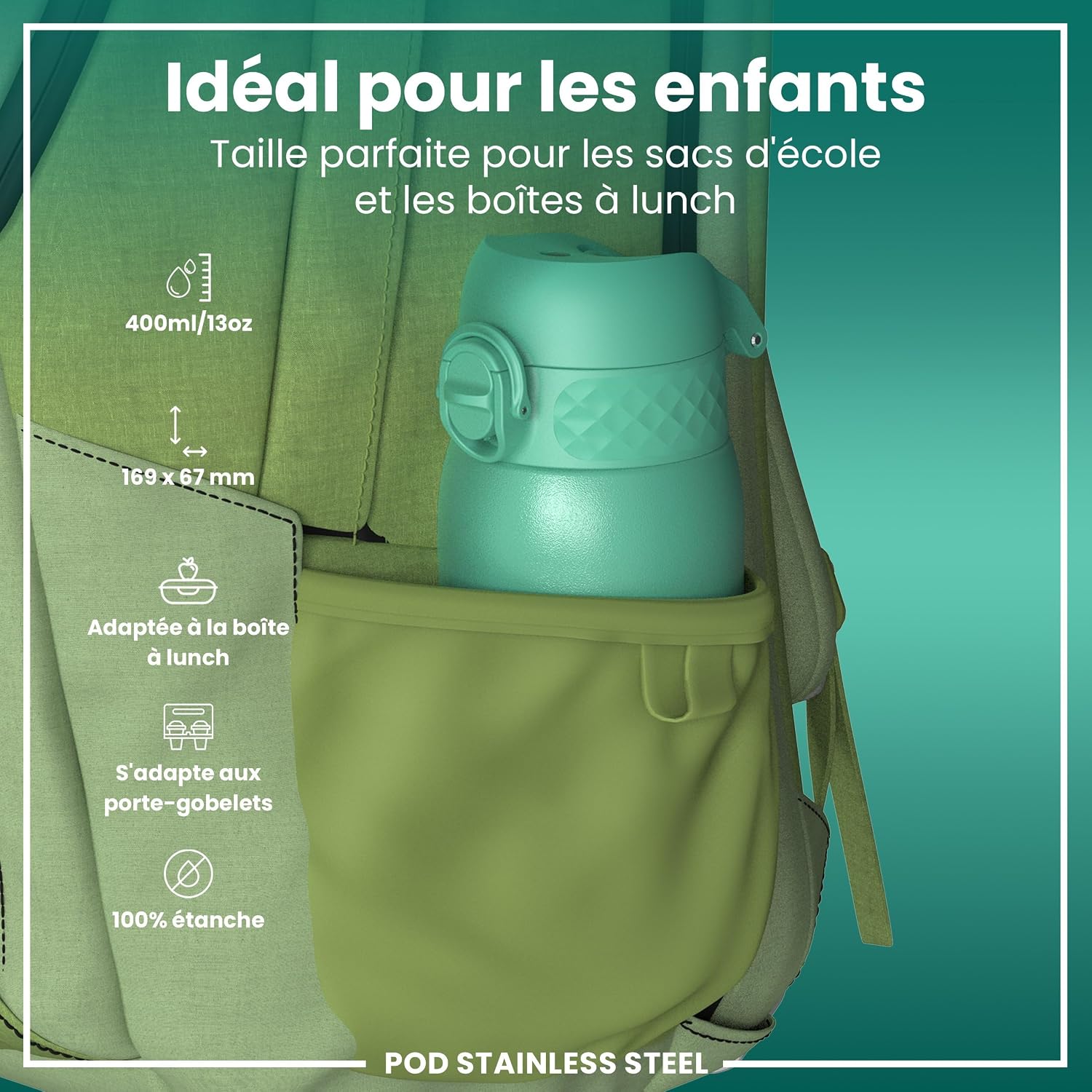 Thumbnail 1 de Ion8 Gourde Enfant, Inox Léger 400 ml — Non isolée, anti-fuite et facile à ouvrir