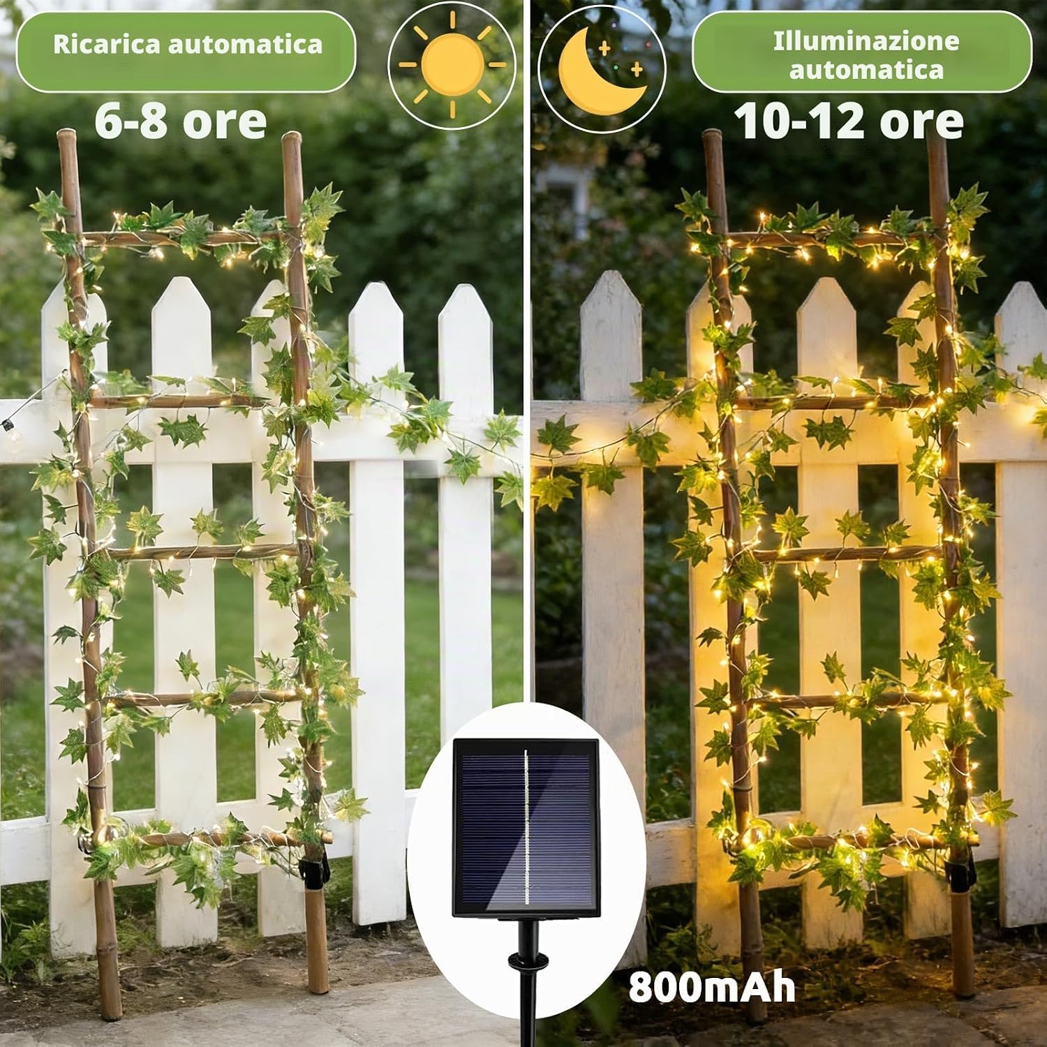 Detalle de Joycome Catena Luminosa Solare Esterno con edera artificiale, 12 m e 100 LED