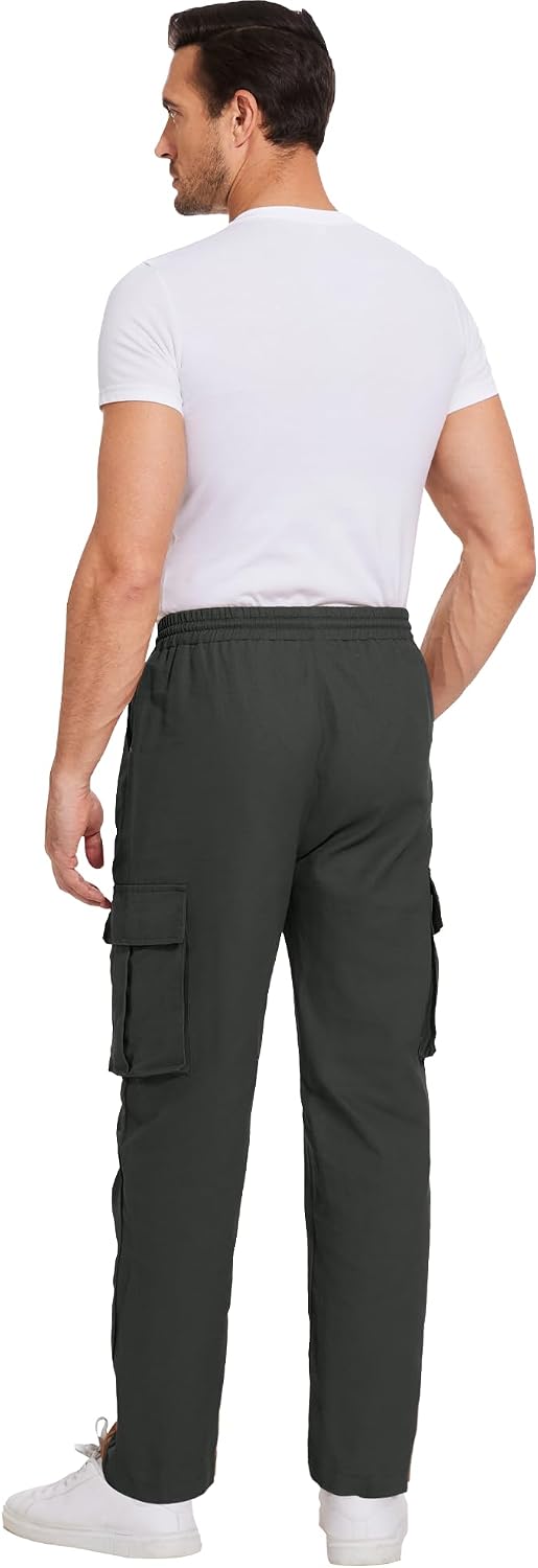 Detalle de YAOBAOLE Pantalon cargo homme coton taille élastique avec multi-poches