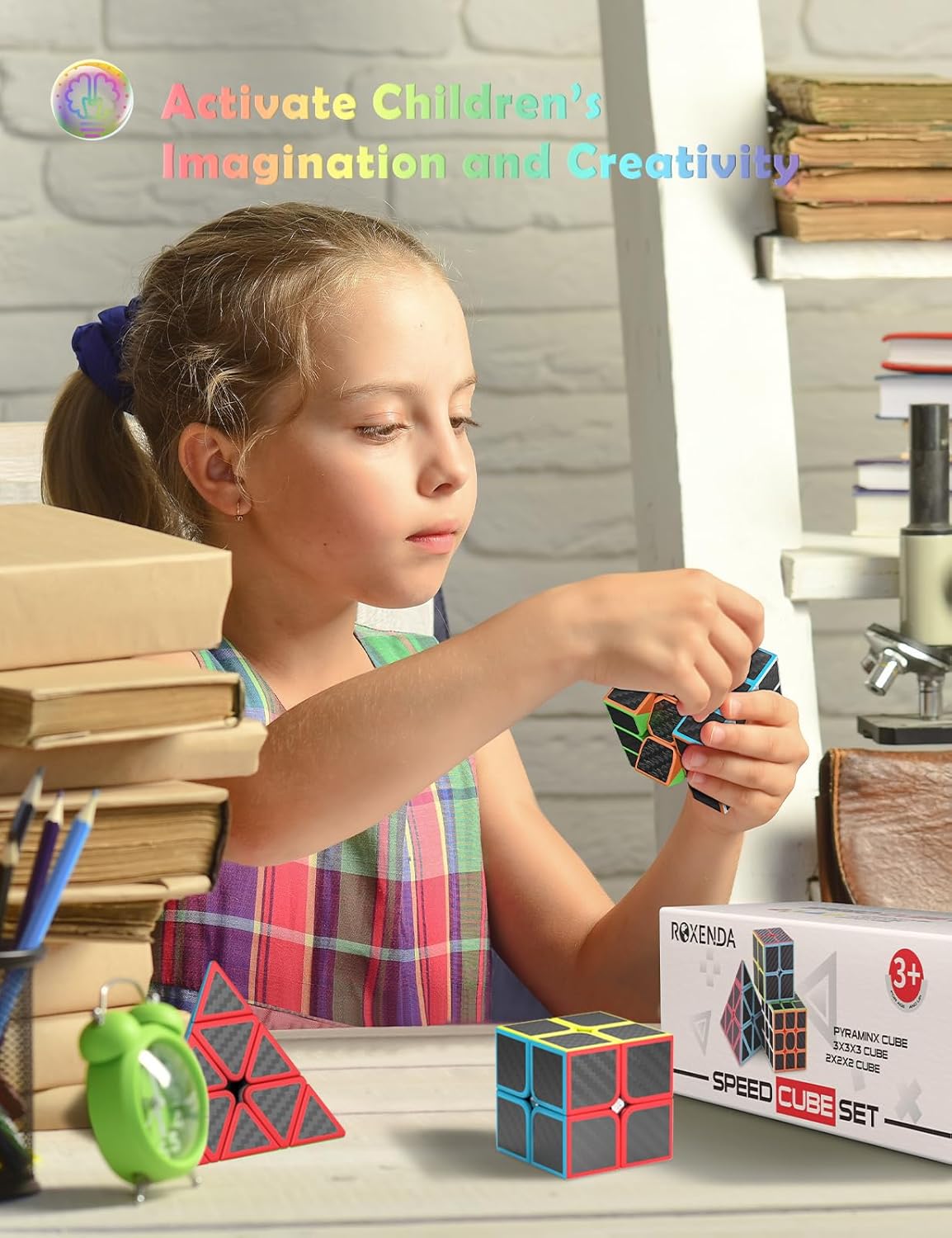 Thumbnail 4 de ROXENDA Speed Cube Set (2x2 & 3x3 Pyramid) with Carbon Fibre Stickers — including English manual