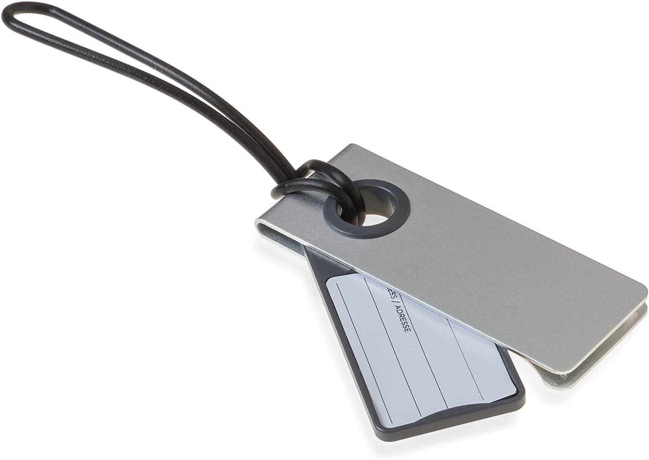 Detalle de Lexon NEO LUGGAGE TAG : étiquette de bagages en aluminium avec lanière en gomme (alu/rouge)