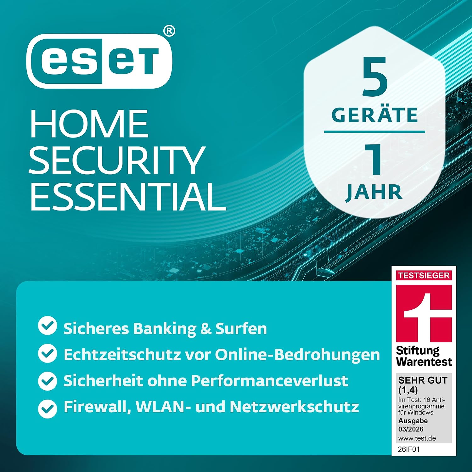 ESET HOME Security Essential 2026: Schutz für 5 Geräte über 1 Jahr