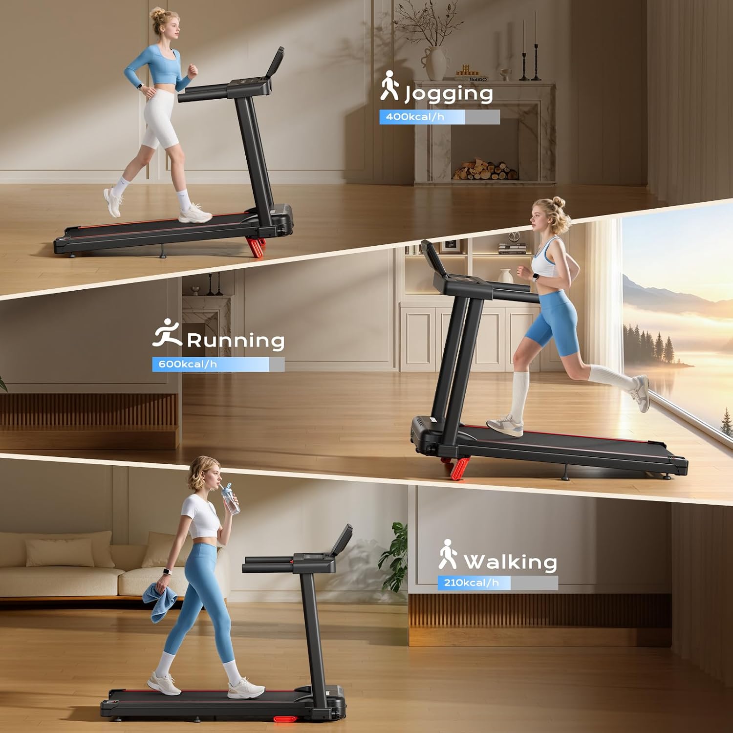 Detalle 2 de Abonow opvouwbare loopband met 12% helling, 3,0 pk en snelheden tot 10 km/u