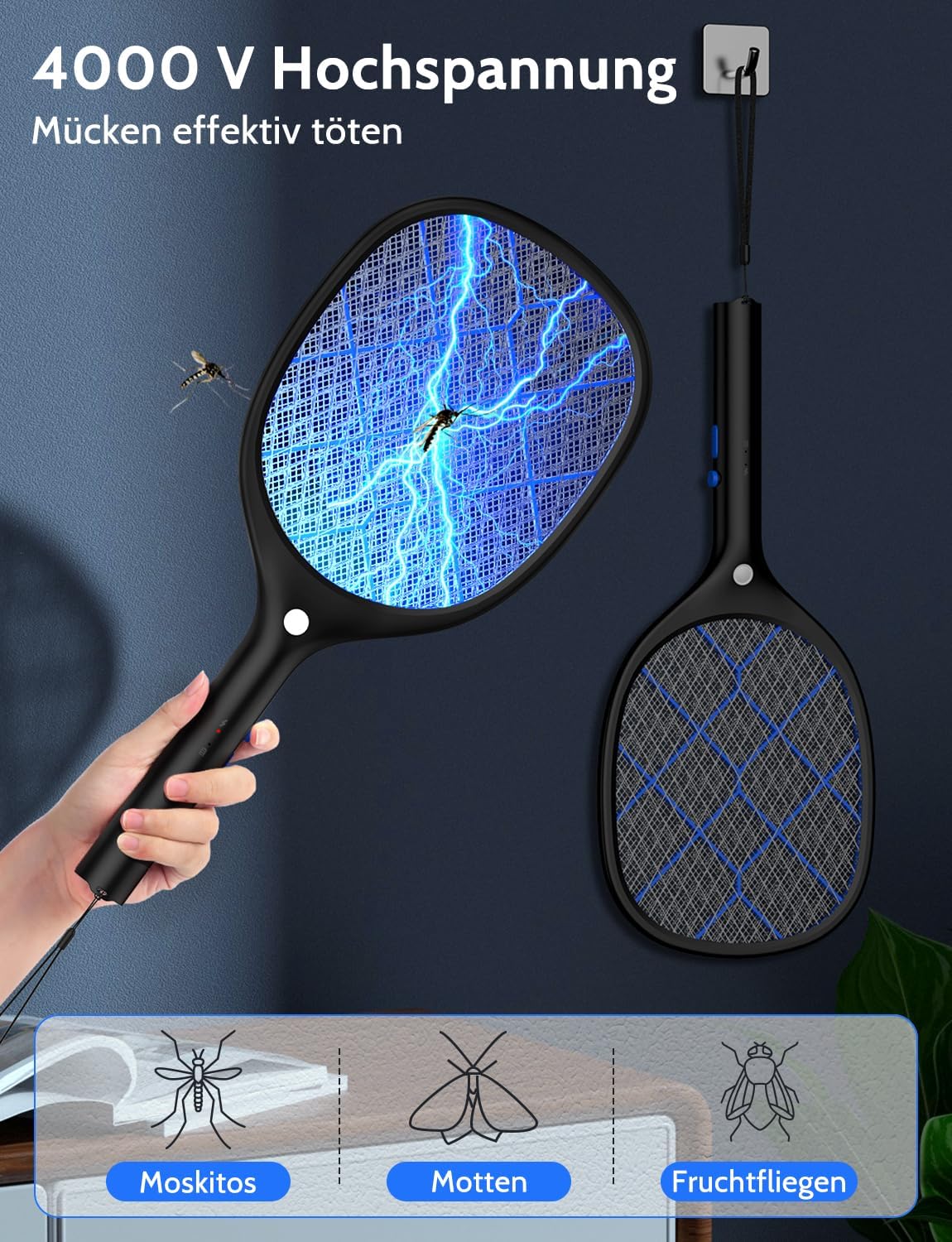 Thumbnail 2 de Yissvic Elektrische Fliegenklatsche extra stark 4000V – zuverlässiger Insektenschutz für Outdoor-Aktivitäten