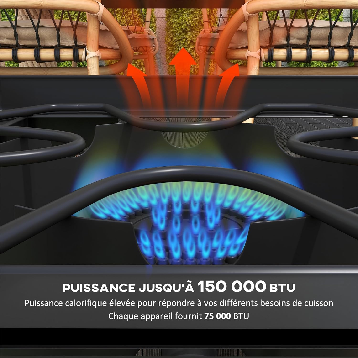 Thumbnail 2 de Outsunny Réchaud 2 brûleurs propane 150 000 BTU/h