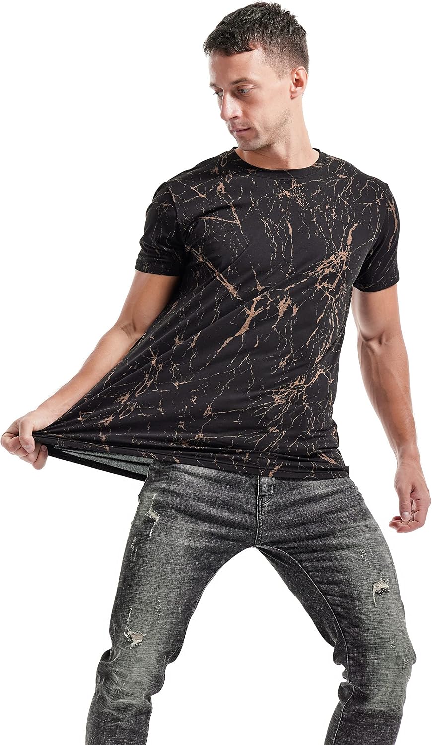 Detalle 2 de RONOMO Herren T-Shirt – 95% Baumwolle, 5% Elastan, hautfreundlich und elastisch
