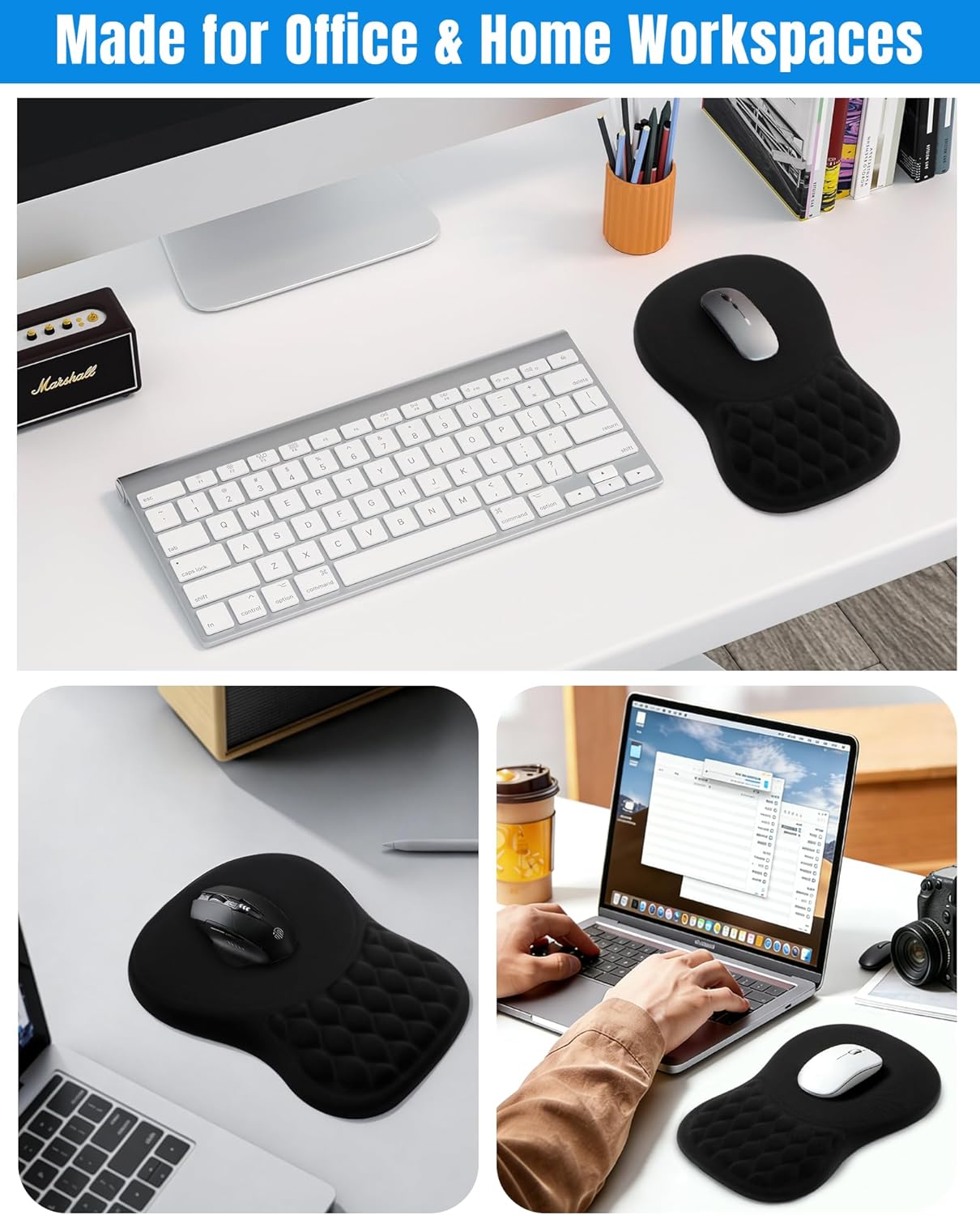 Detalle de Ergonomic Mouse Pad with Wrist Rest (11.14 x 7.6 inches) – Memory Foam, Sloped Design