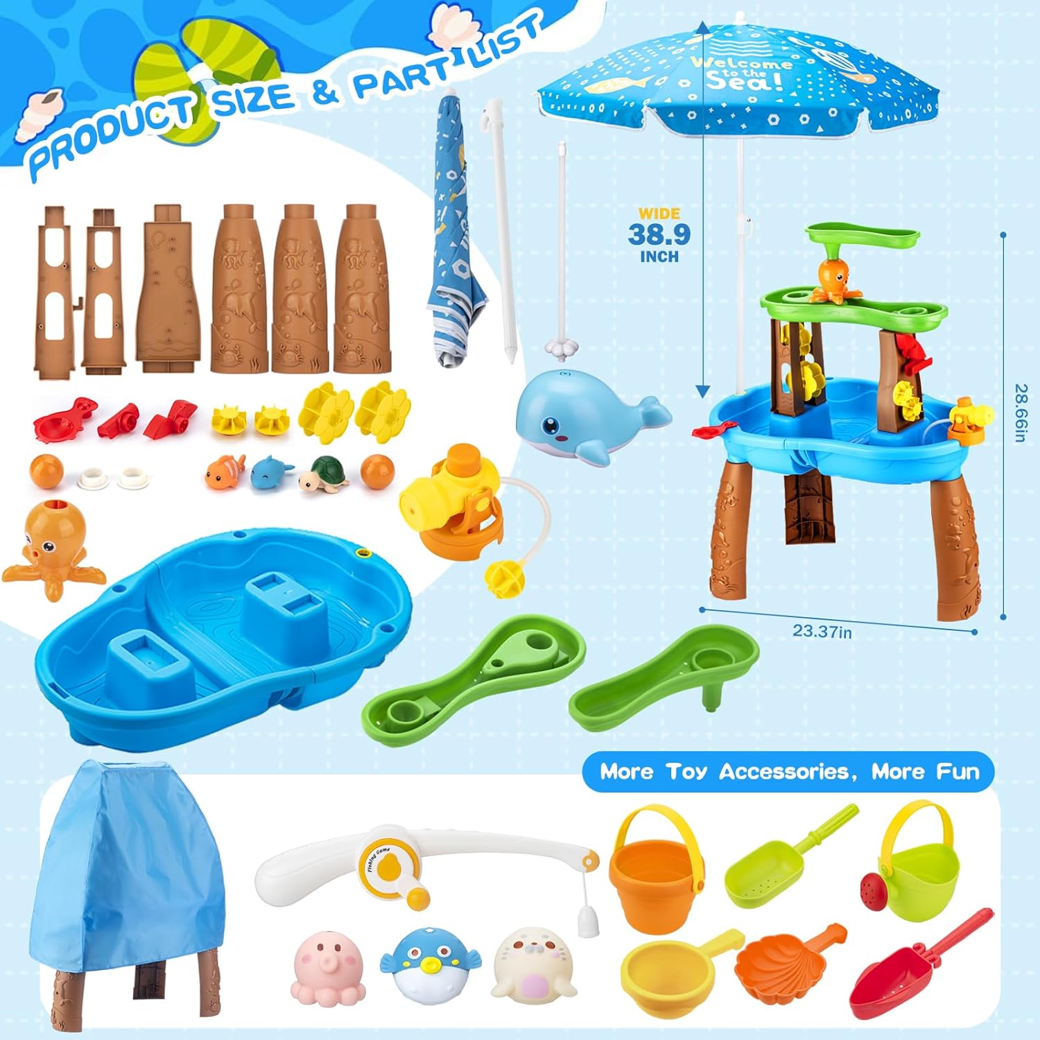 Detalle de Hogaruly 2026 Toddler Water Table with Umbrella & Fishing Game Set