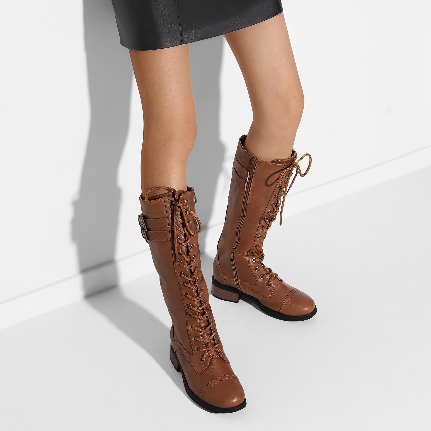 Thumbnail 6 de DREAM PAIRS Women's Knee-High Riding Combat Boots with Faux-Fur Lining and Lace-Up Front