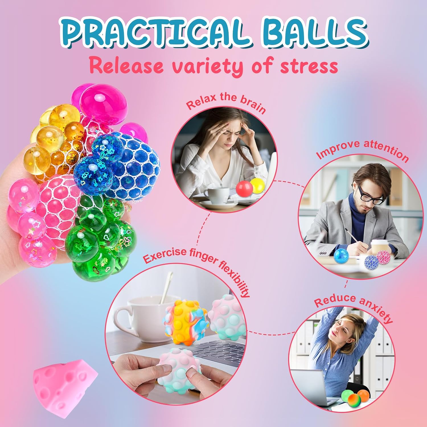 Detalle 2 de BESNEL 54P Stress Balls, 54-Piece Assorted Squeeze Toy Set