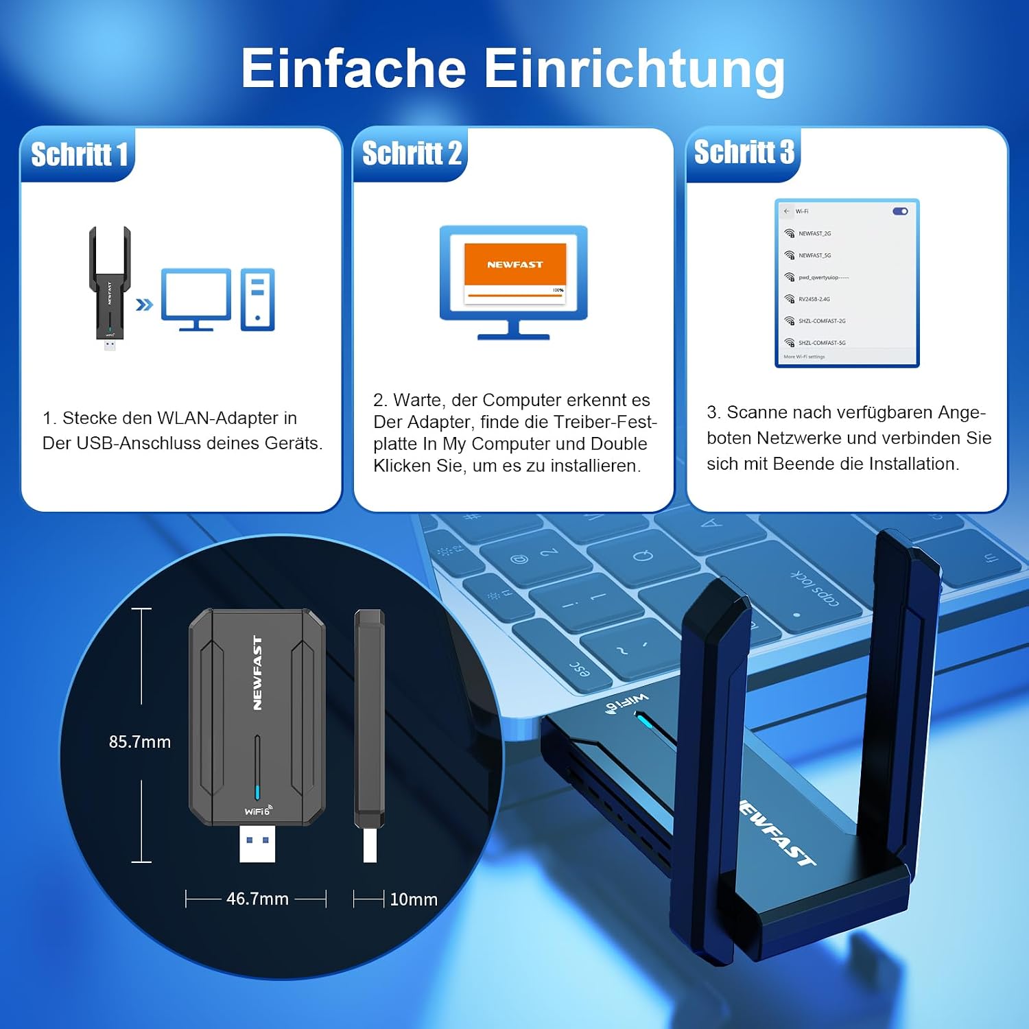 Thumbnail 6 de NEWFAST WLAN Stick mit 5400 Mbps Tri-Band