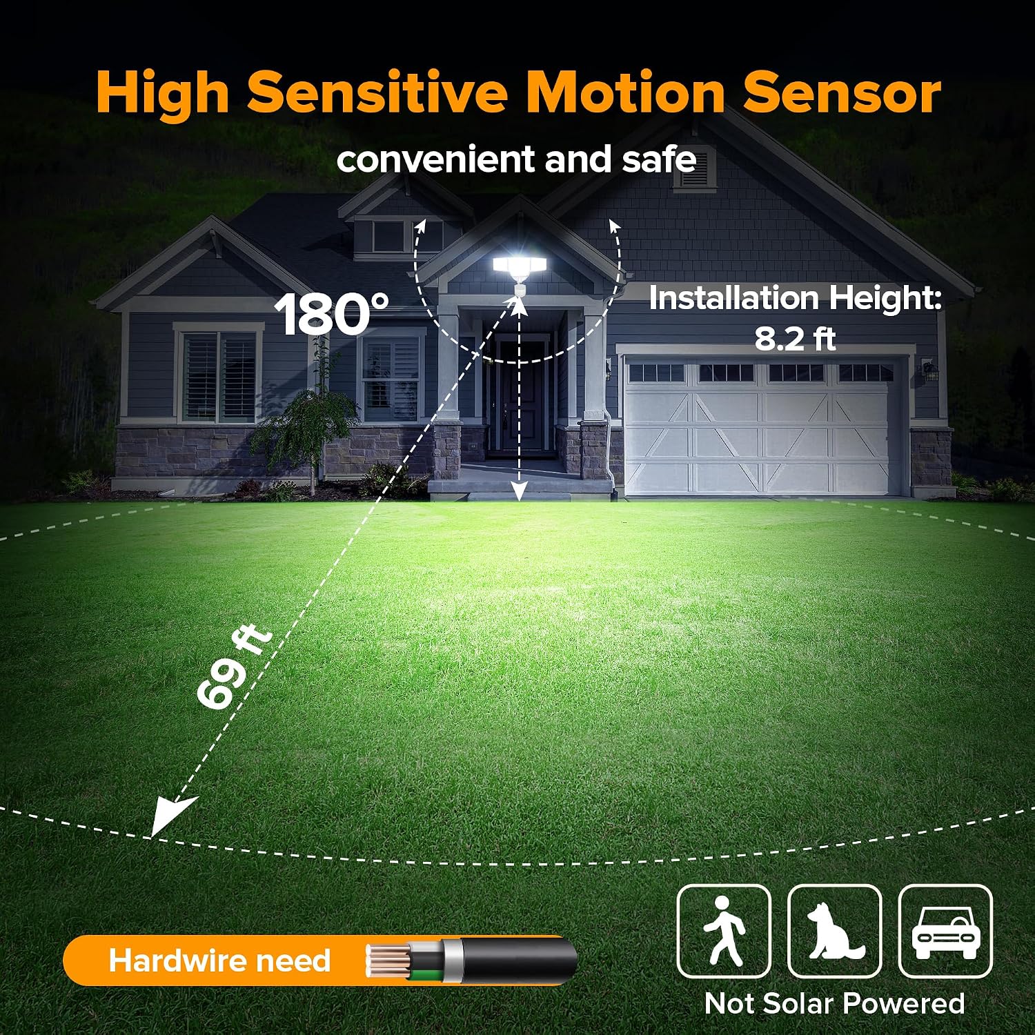 Detalle de LUTEC 7632816053 80W LED Motion-Sensor Floodlight, 4 Heads, 9,000 Lumens