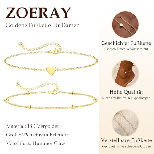 Detalle de ZOERAY Fußkettchen für Damen Gold & Silber – Verstellbar, wasserdicht und vielseitig