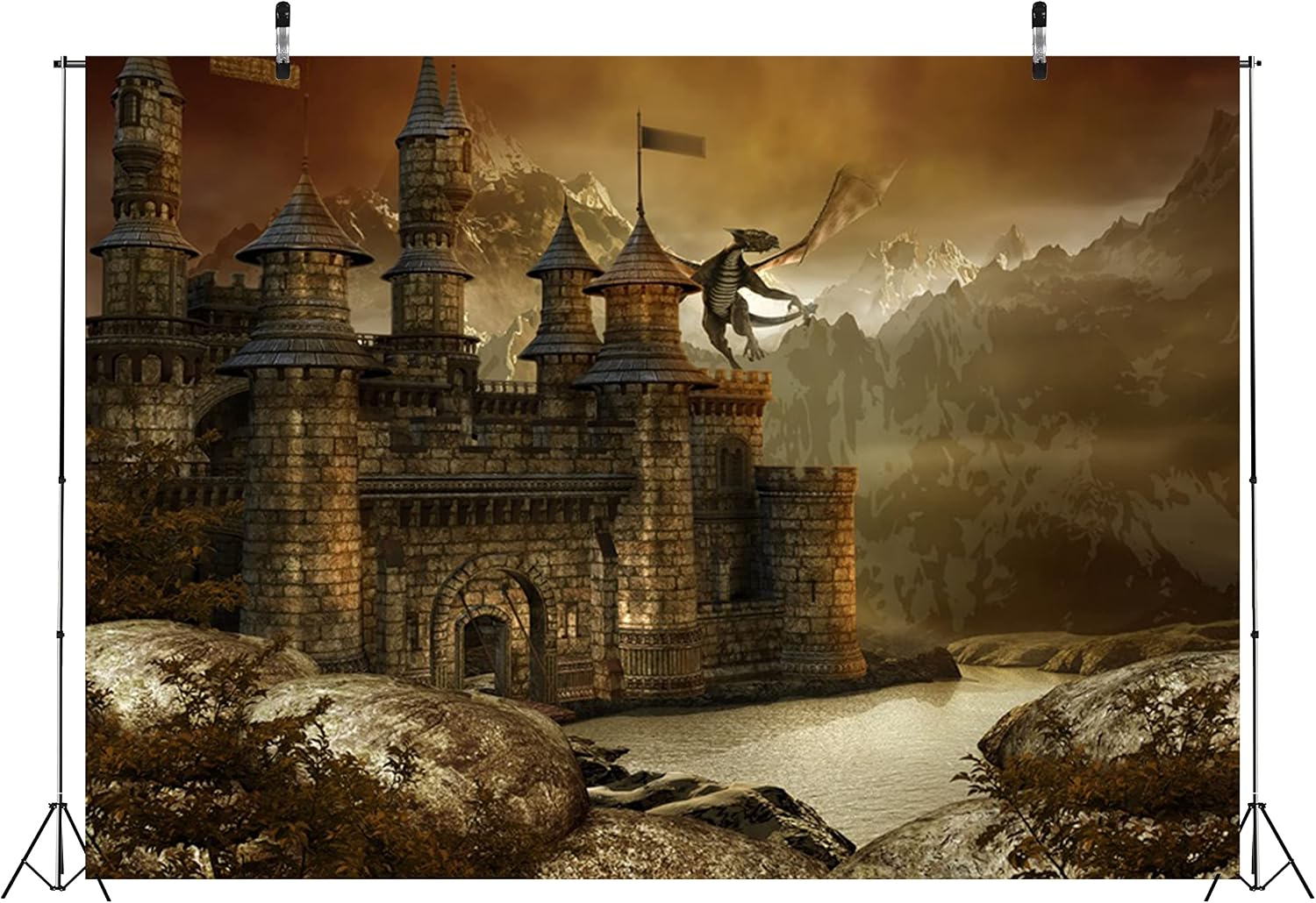 Thumbnail 2 de BELECO 2.1x1.5m Fabric Fantasy Fairytale Castle Backdrop with Dragon Scene