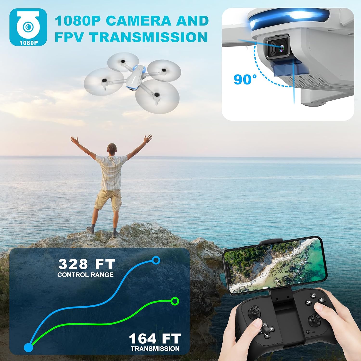 Detalle de Beginner-Friendly Foldable Quadcopter Drone with 1080P Camera, Voice & Gesture Controls