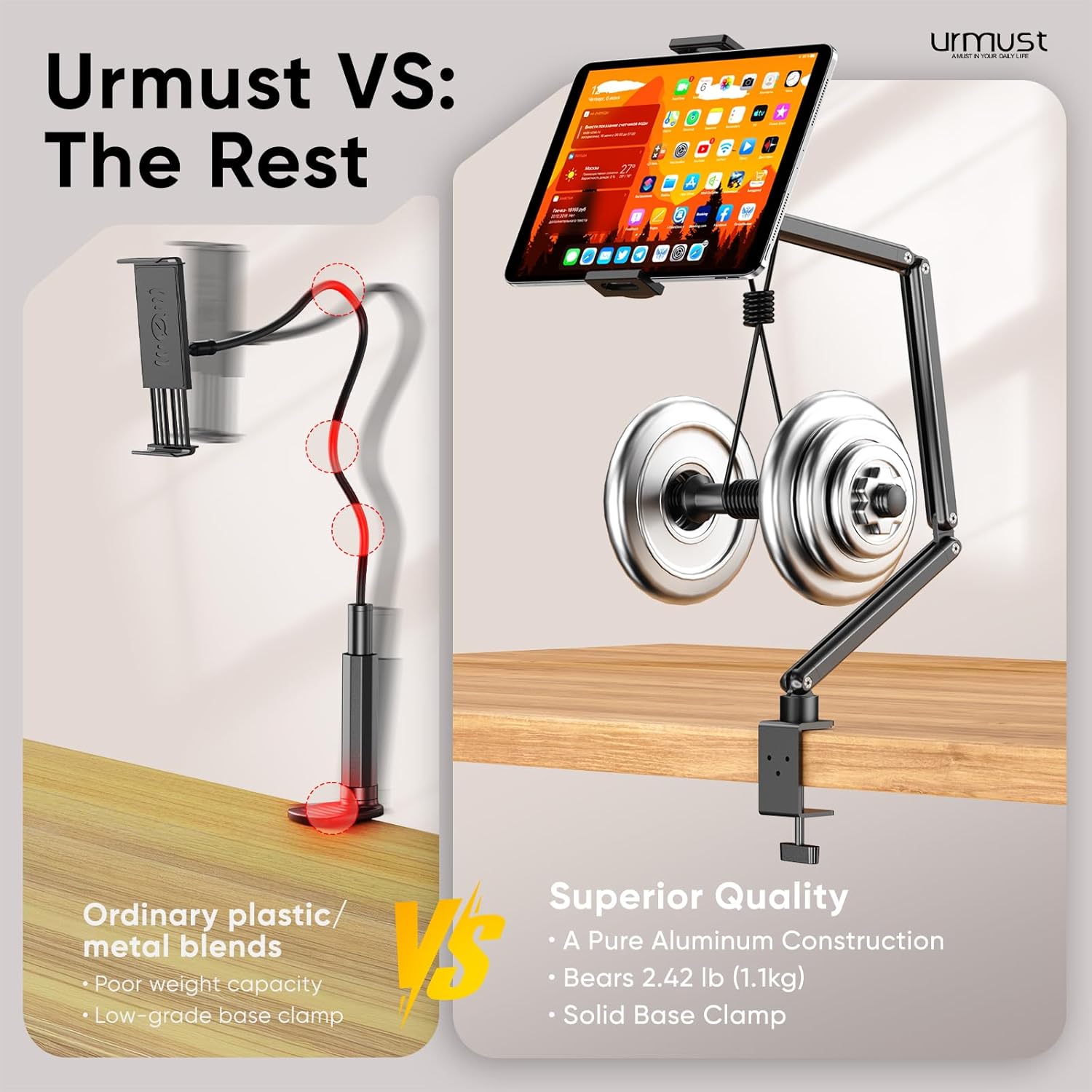 Thumbnail 6 de Urmut Tablet-Ständer für den Schreibtisch – verstellbare Aluminium-Halterung mit 360° Drehung