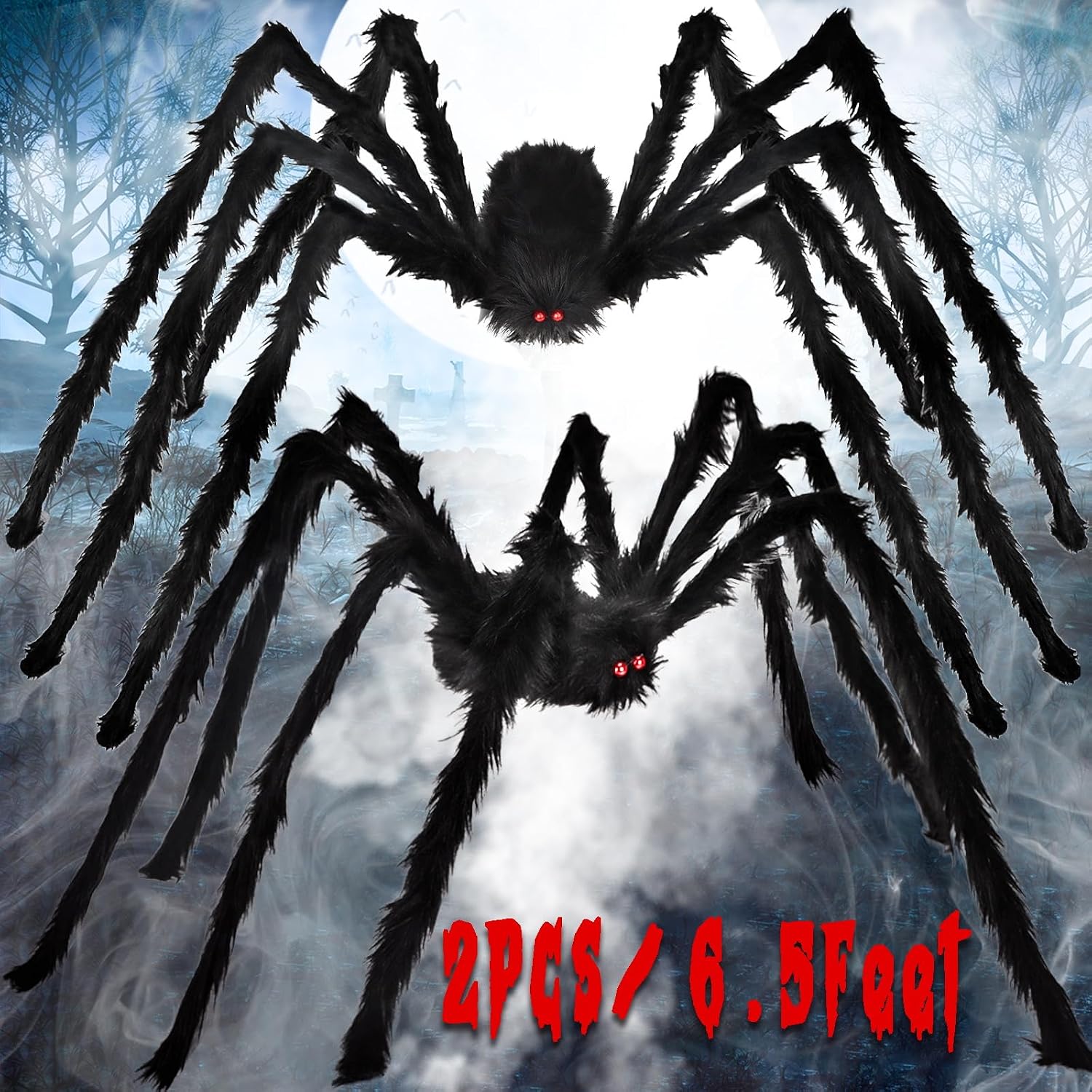 Detalle de Aiduy HZZ Halloween Spider Decorations, 2-Pack 79-Inch Black Hairy Spiders