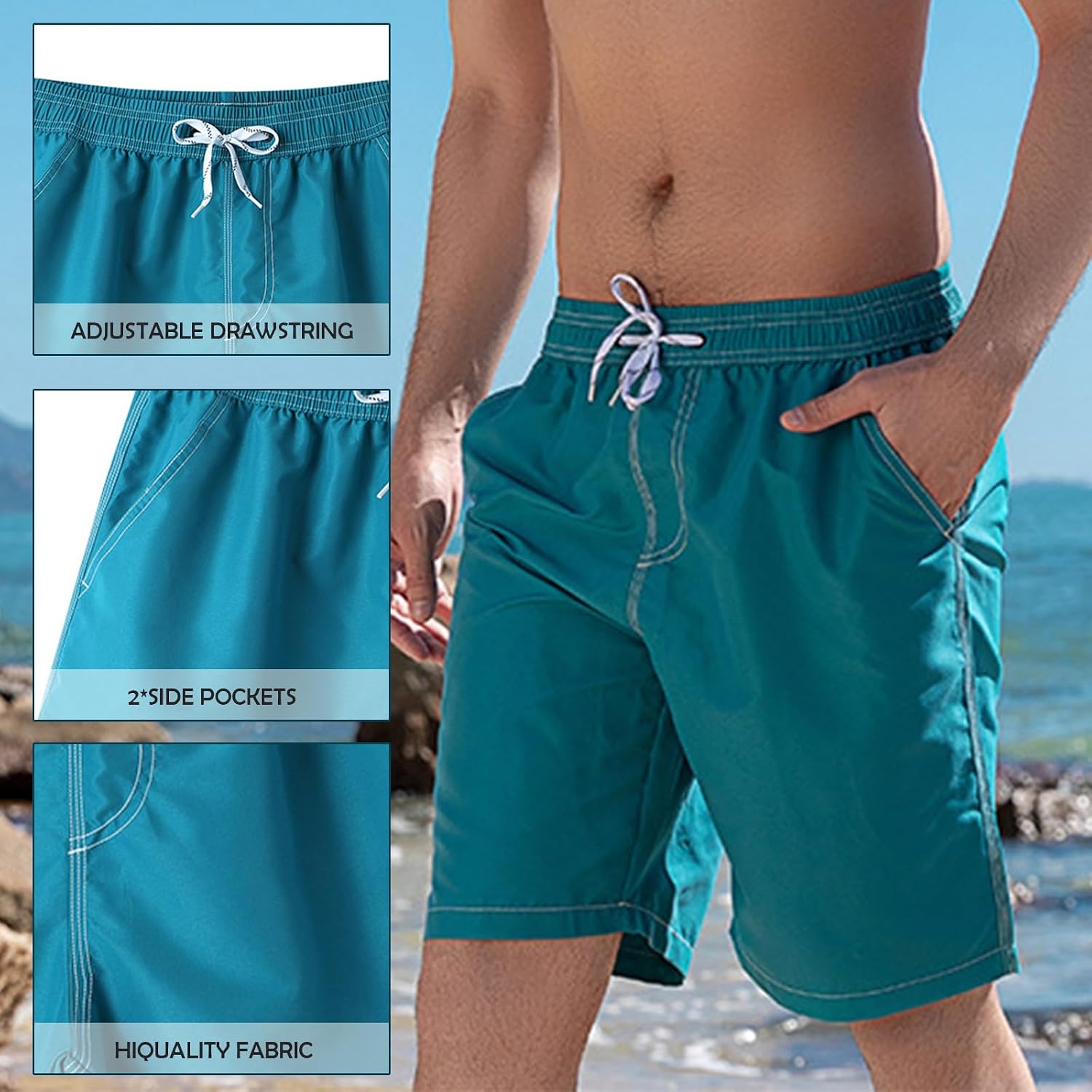 Detalle de SEDEX Mens Swimming Shorts with Zipper Pocket – 2-in-1 Quick Dry Swim Trunks