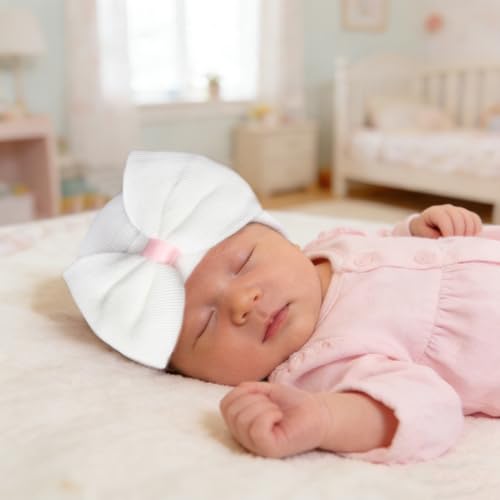 Detalle de Malaxlx 3 Pack Newborn Hat with Bow – Soft Cotton Baby Beanie (0–3 Months)
