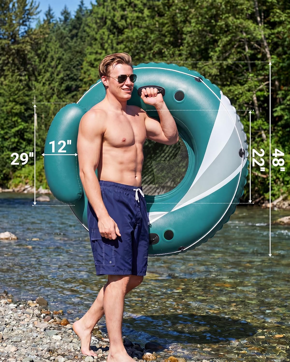 Detalle de River Tube for Adults — Heavy-Duty 48" with Mesh Bottom, Pain-Free Lounge on Rivers & Lakes