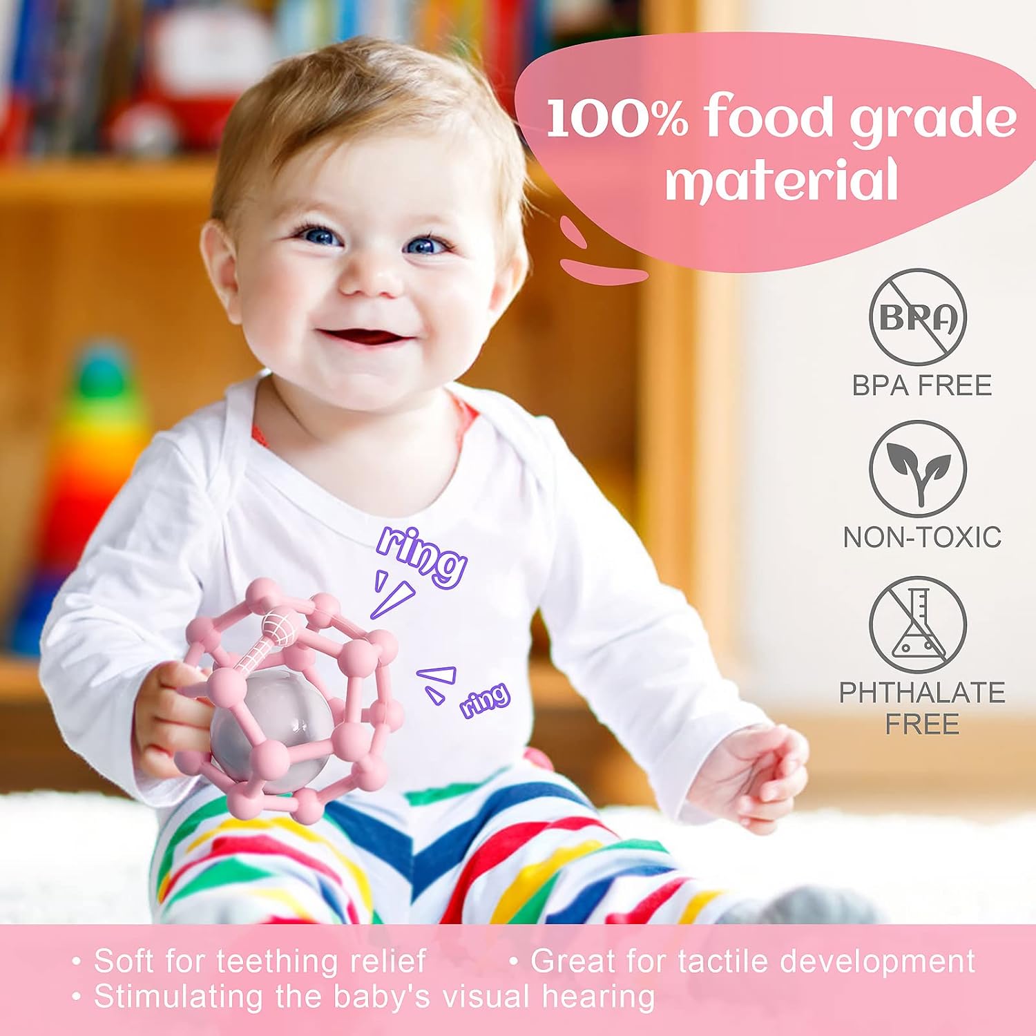 Detalle de MCGMITT Balle Sensorielle Bébé en Silicone – Hochet de Dentition Souple 0–12 mois