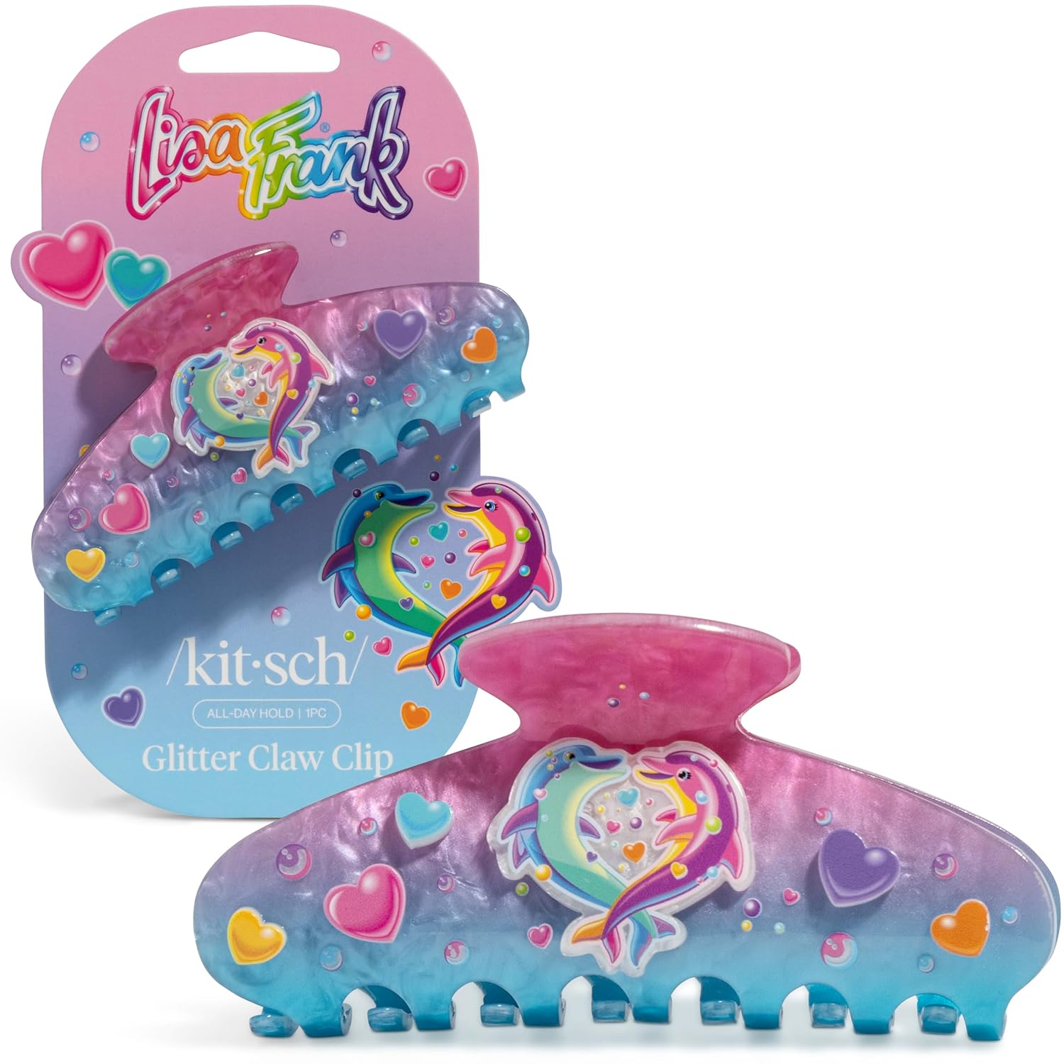 Detalle de Lisa Frank x Kitsch Dancing Dolphins Glitter Hair Claw Clip, Recycled Acrylic