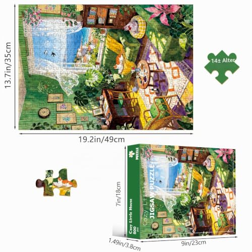 Detalle 2 de HUADADA Puzzle 500 Teile: Grünes Häuschen – mattölbedruckt, augenschonend, ideal für Puzzle-Liebhaber