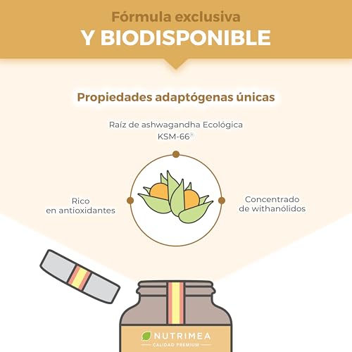 Detalle de Ashwagandha KSM-66 ecológica 600 mg (5% withanólidos) — 90 cápsulas veganas de Nutrimea