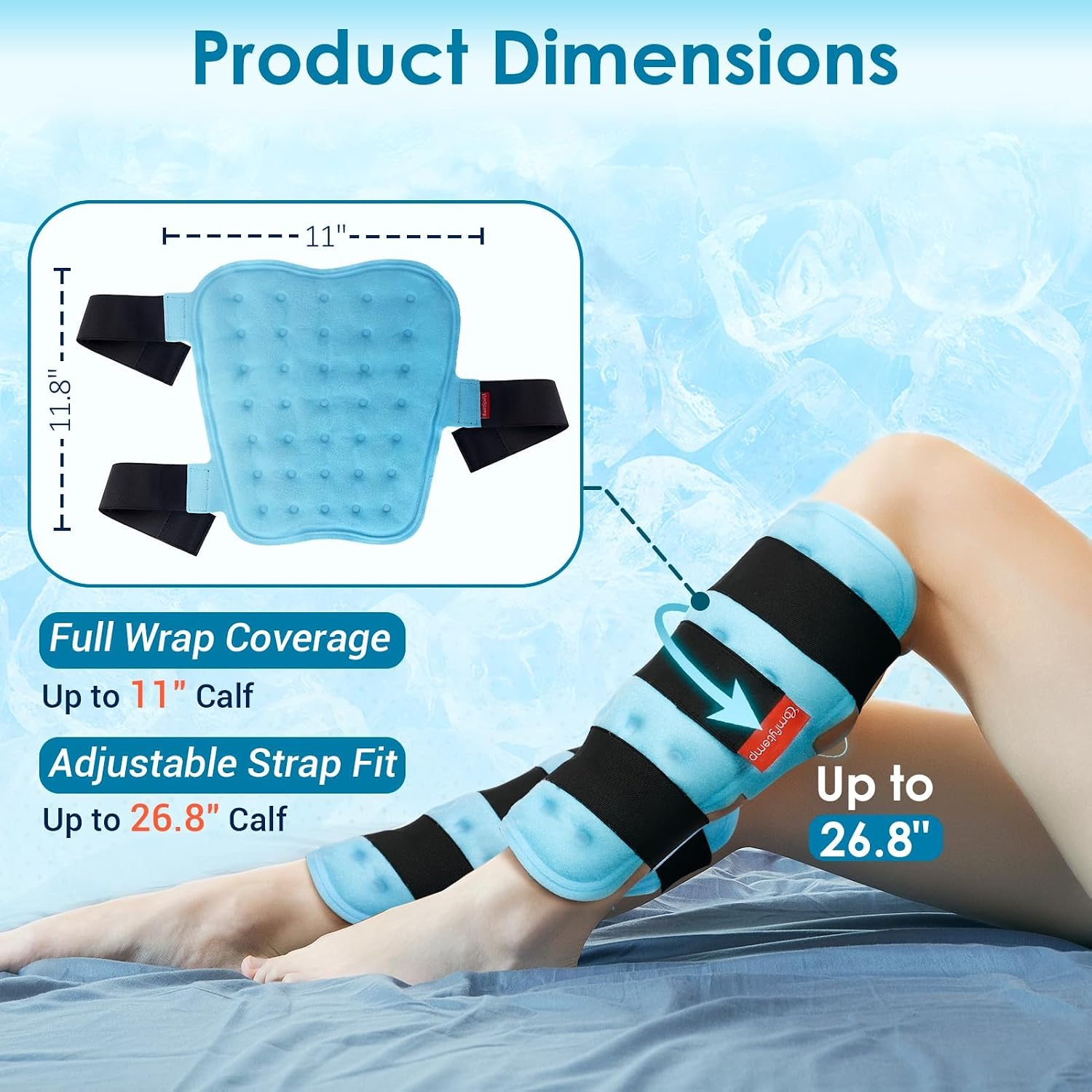 Detalle de Comfytemp Leg Ice Pack Wrap (2 Packs): Reusable Full-WitH Coverage for Calf, Shin & Elbow