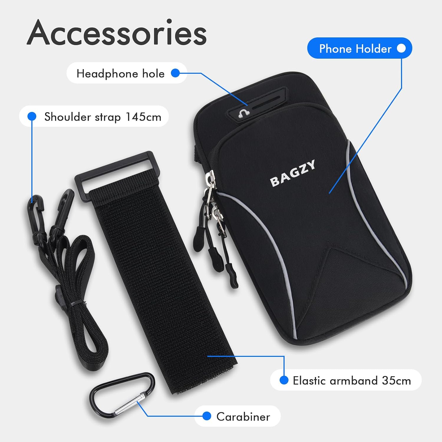 Thumbnail 2 de BAGZY Sports Phone Armband Case, 18 x 9 x 2 cm, Reflective Nylon