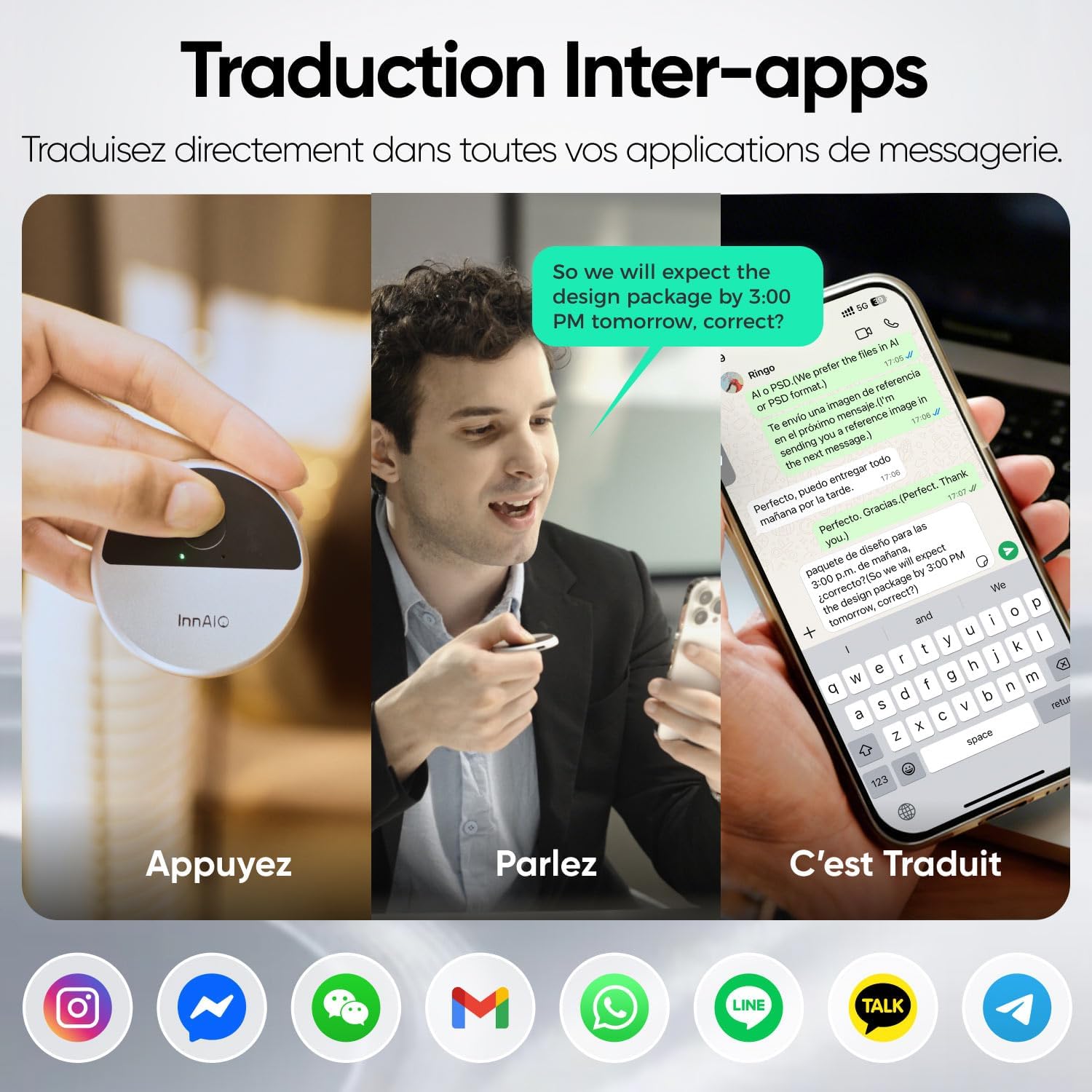 Detalle de InnAIO T10 Traducteur vocal 140 langues