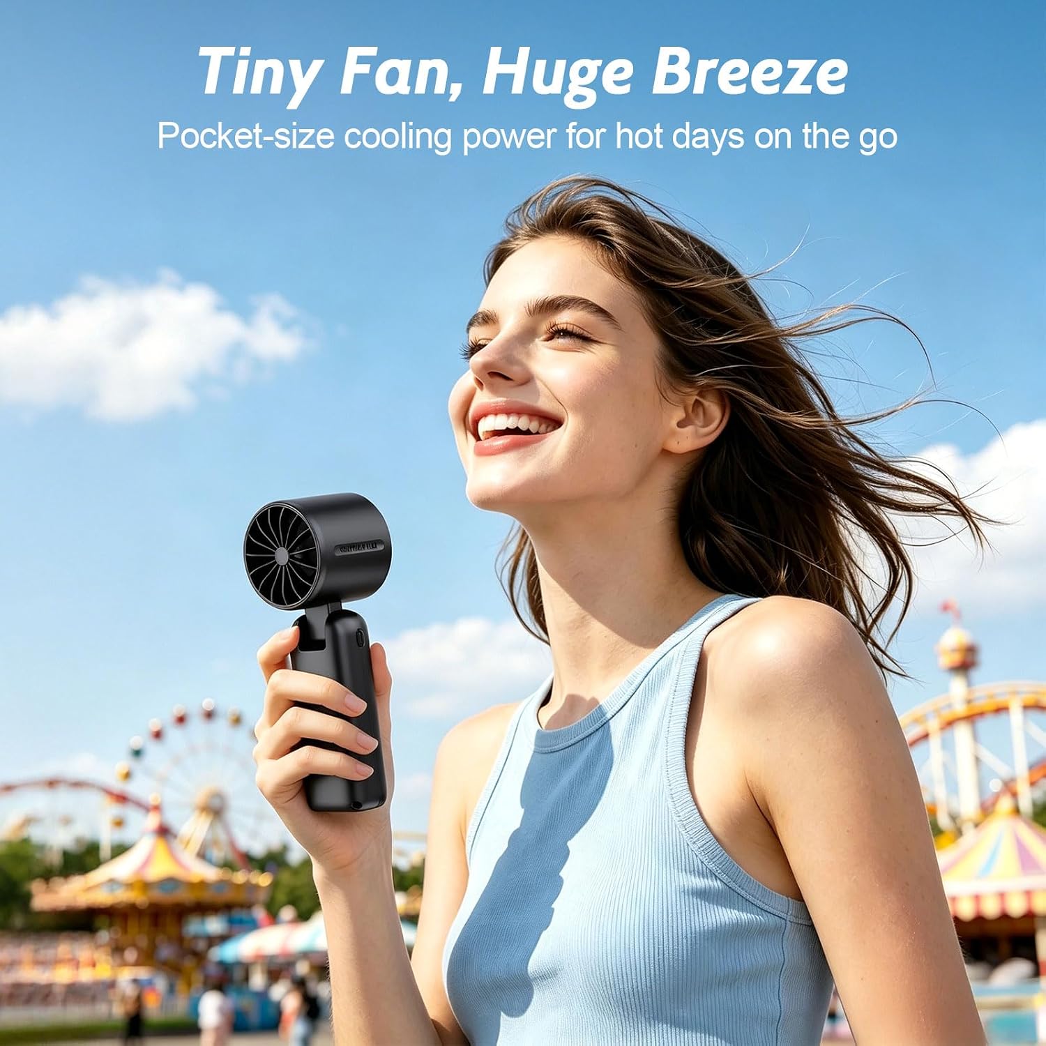 Detalle de 3-in-1 Handheld Fan Portable: 5000mAh Rechargeable Personal Fan with 100-Level Turbo Cooling