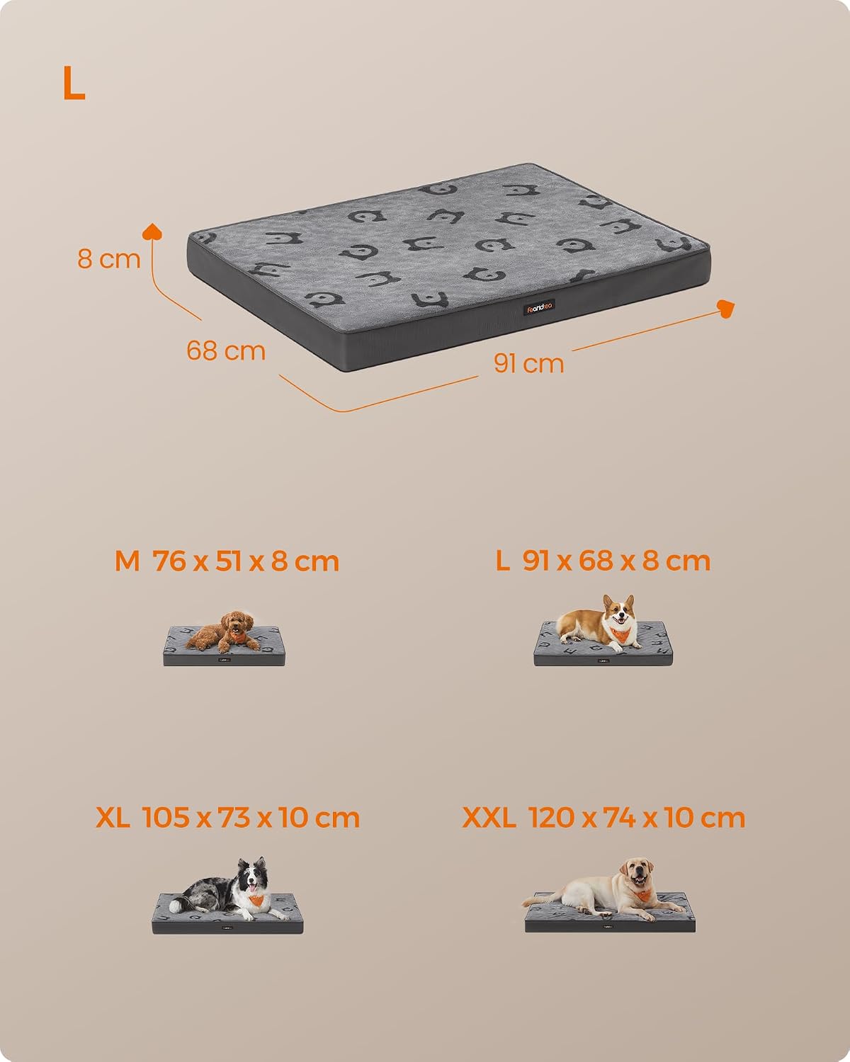 Detalle 1 de FEANDREA BASCO Collection PGW242G01 Orthopaedic Dog Bed, L, Egg-Crate Foam