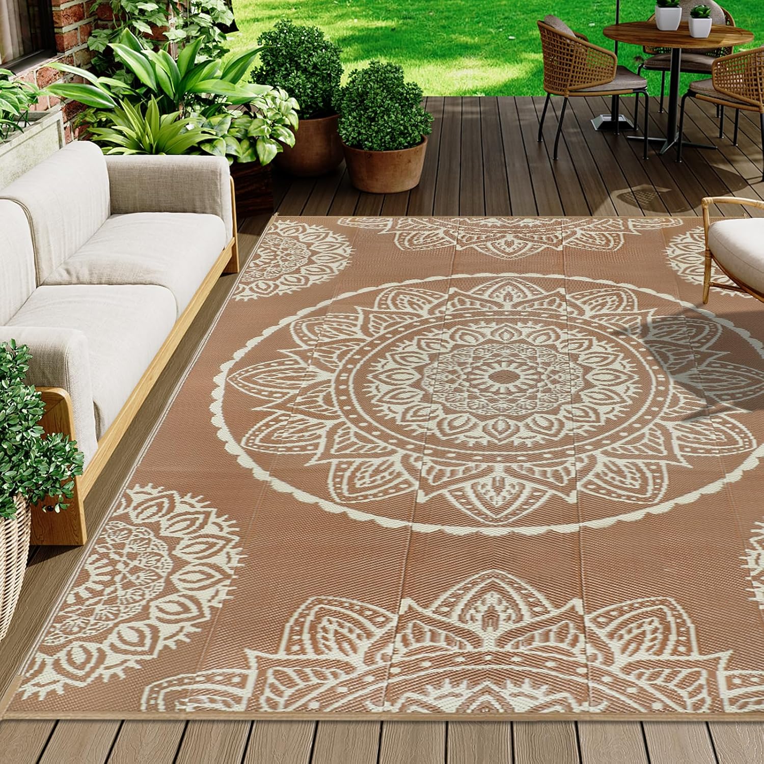 Thumbnail 6 de Famibay Large Outdoor Rugs (180x270cm) – Waterproof Reversible Plastic Straw Style Rug for Patio, Balcony & Picnic