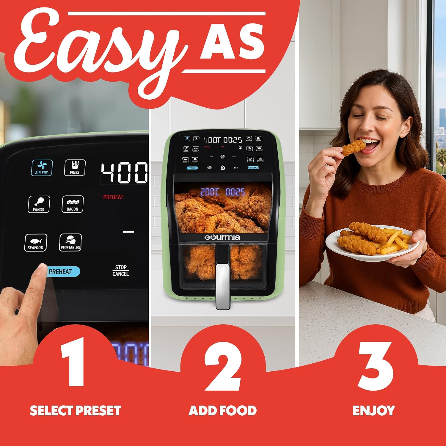 Detalle de Gourmia Air Fryer 7 QT with Panoramic Window