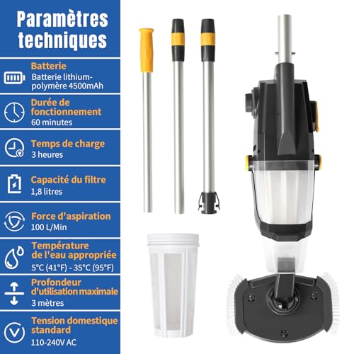 Thumbnail 1 de LEADZM Aspirateur Piscine sans Fil 4500mAh (Orange) – Nettoyage sans fil efficace