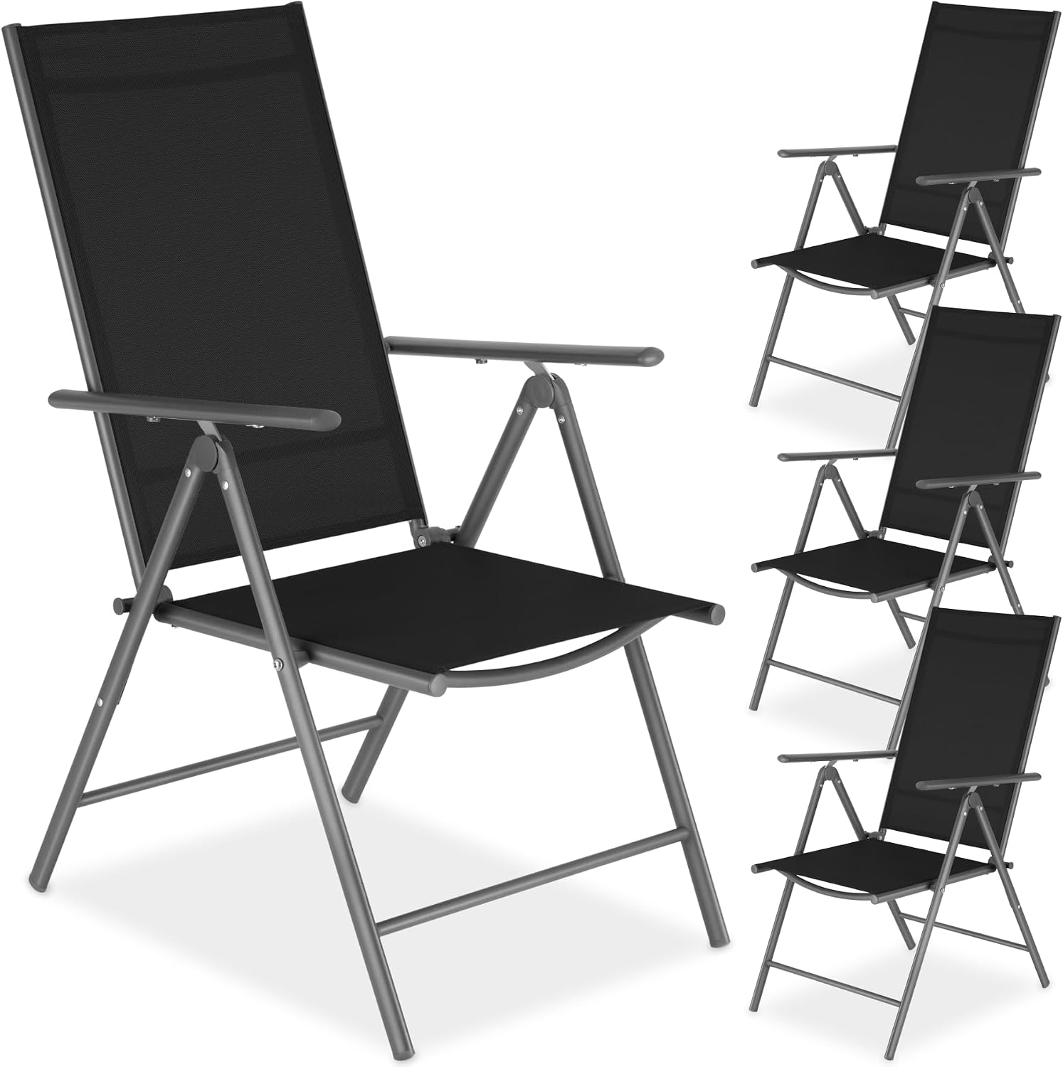 Detalle de tectake Marcellino trädgårdsstolar, 4-pack i aluminium med fällbar design