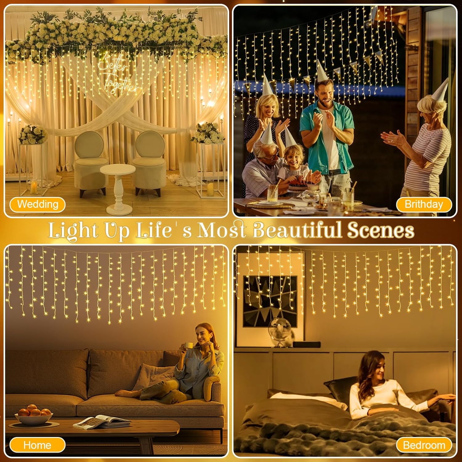 Thumbnail 1 de A.bigwhale Lichtervorhang Außen 4x1 m mit Eisregen-Effekt, 200 warmweiße LED, Timer & Memory