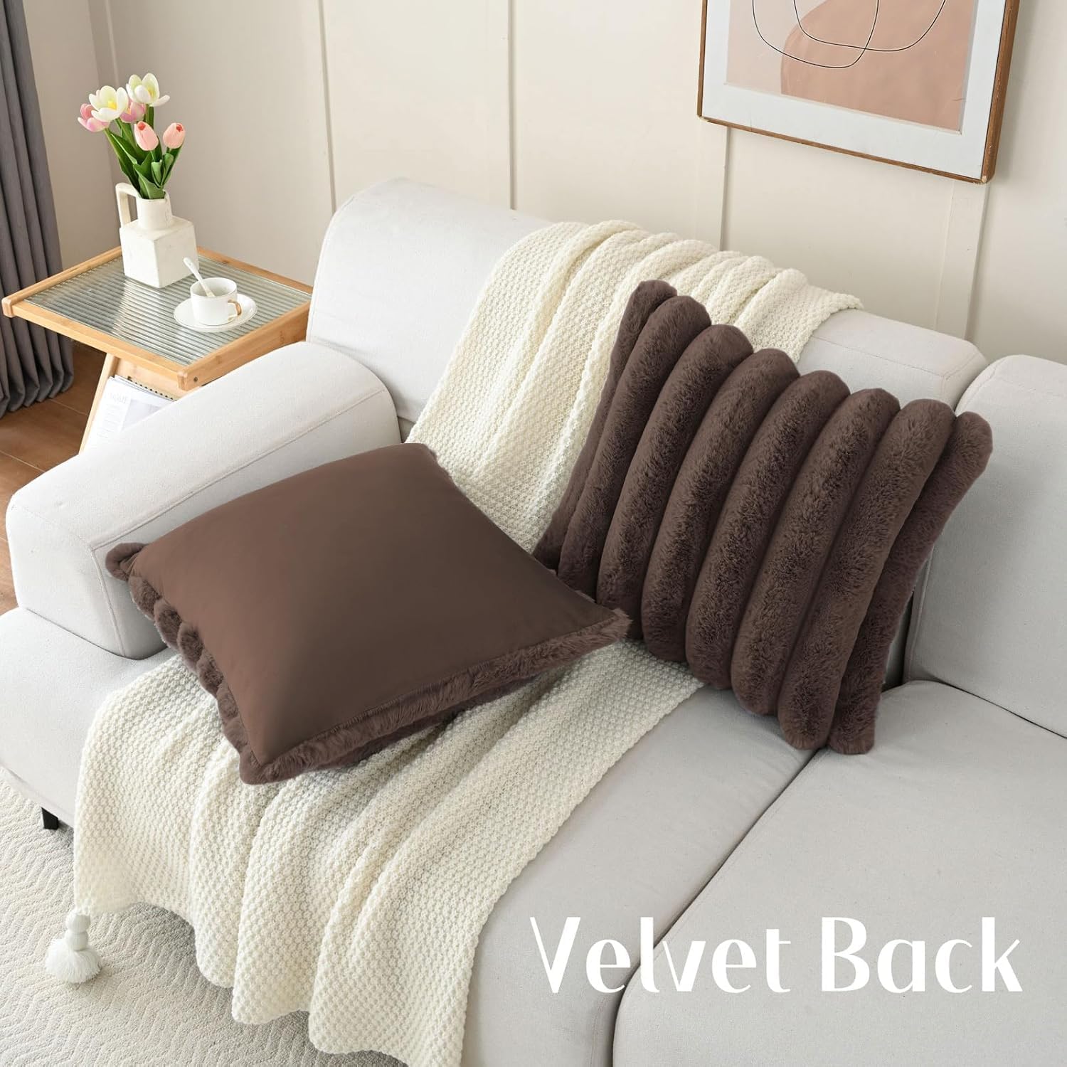 Detalle de CYCMACO Lot De 2 Housse De Coussin 45x45 en Velours et Fausse Fourrure Double Face