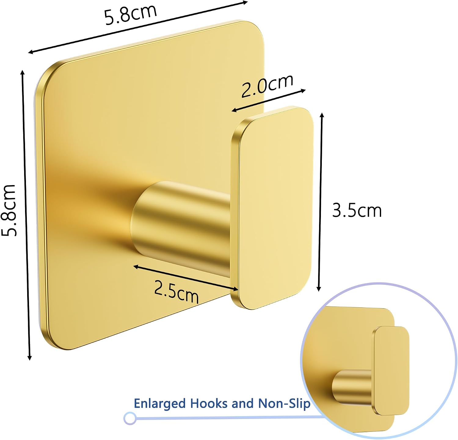 Detalle de Aikzik 4 Pack Self Adhesive Hooks – Over 10kg Load, Gold Finish, Stainless Steel, No-Drill Hanging