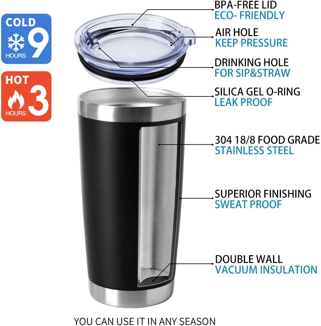 Detalle 2 de HASLE OUTFITTERS 20oz Tumbler Set (8-Pack) Bulk Stainless Steel, Double Wall Vacuum Insulated with BPA-Free Lid