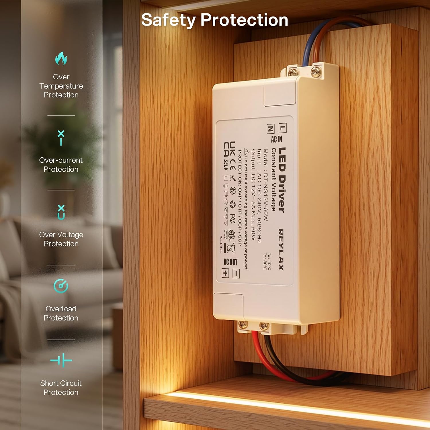 Detalle 1 de REYLAX 12V 60W 5A LED Driver (240V AC to 12V DC) constant voltage power supply