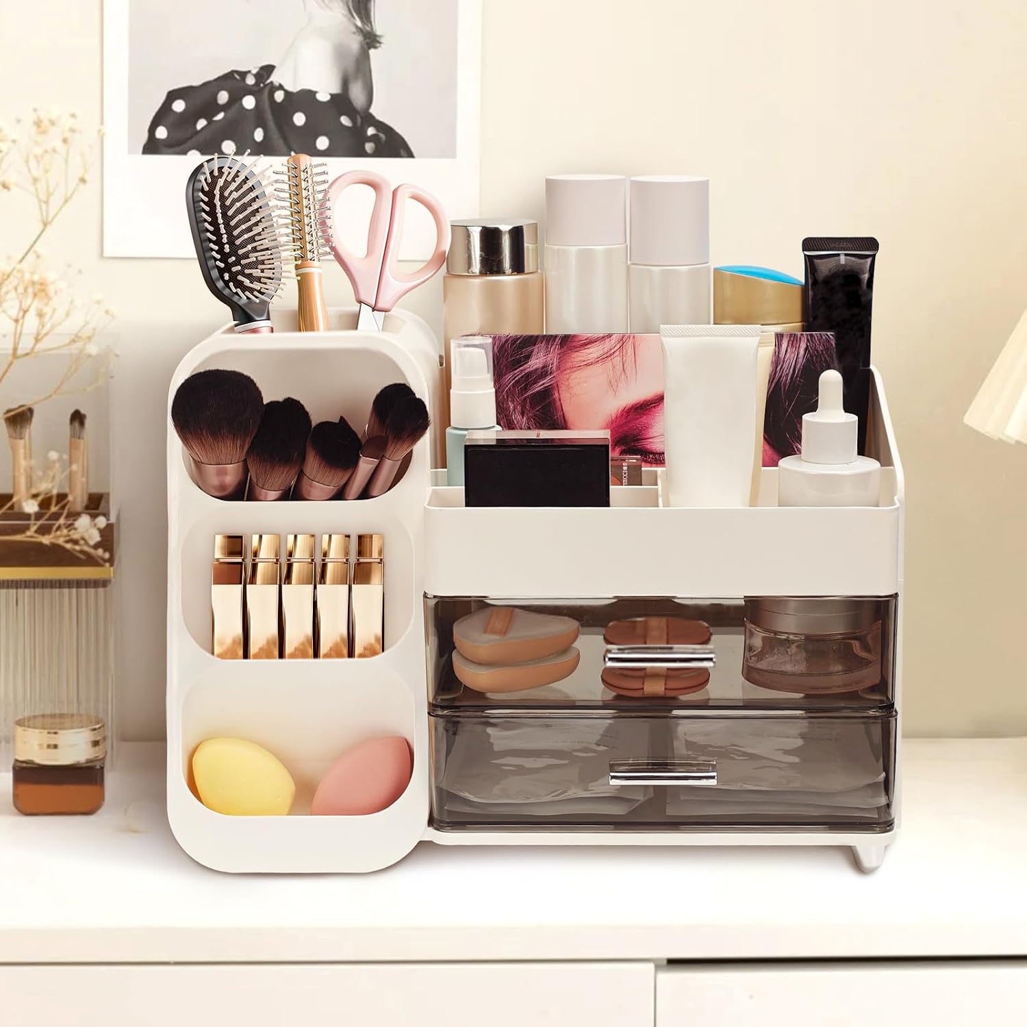 Thumbnail 1 de Mounting UP Make Up Organizer With Drawers (White, UK) – Spacious Cosmetic Display Case