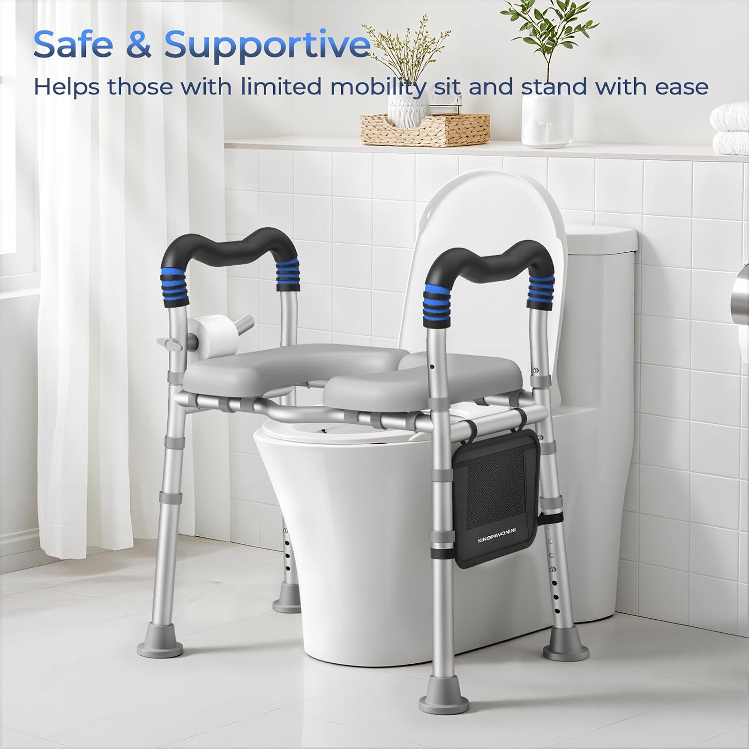 Thumbnail 6 de KingPavonini Raised Toilet Seat with Handles, 500 lbs Capacity, Adjustable Height & Width