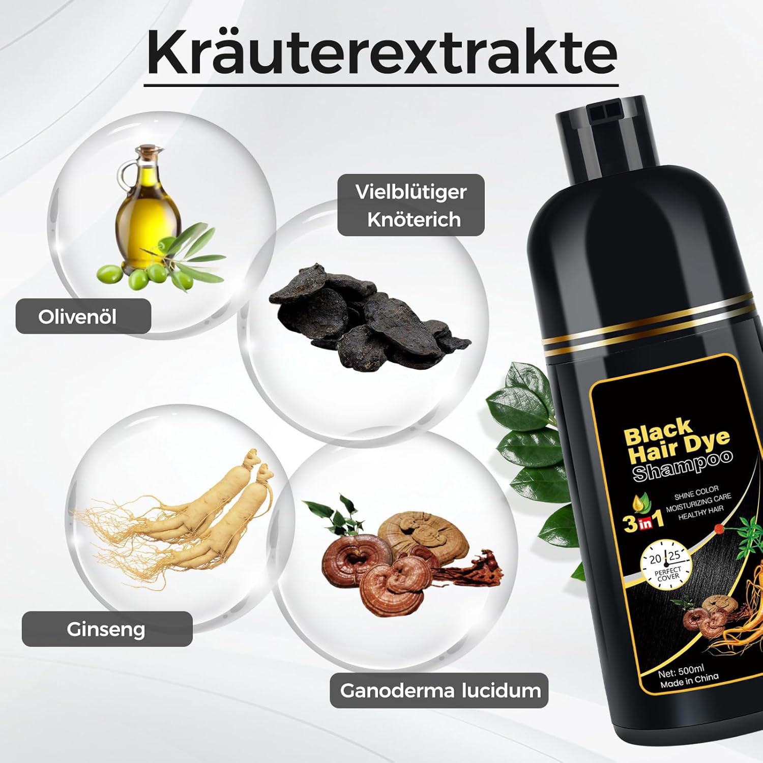 Detalle 2 de Black Hair Dye Shampoo 3-in-1, 500 ml