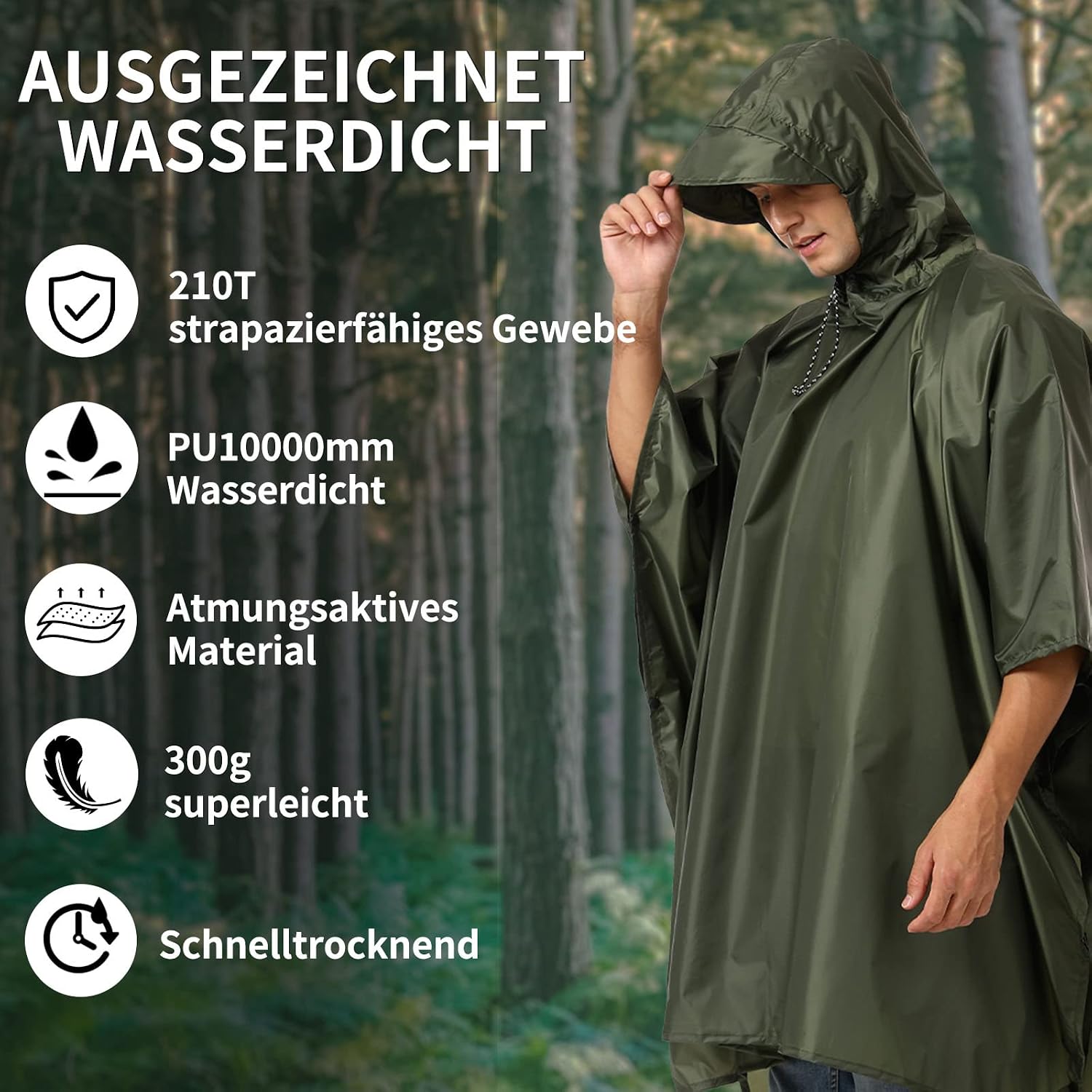 Detalle de Opret wasserdicht Regenponcho M/L – 3-in-1 Regenmantel, wasserdicht, atmungsaktiv und ultraleicht für Wandern und Camping (Navyblau)