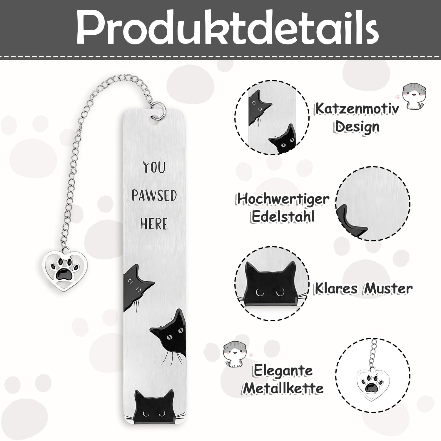 Thumbnail 2 de Lesezeichen Katze aus Edelstahl – süßes Katzenmotiv mit Anhänger, robustes Bookmarks Zubehör